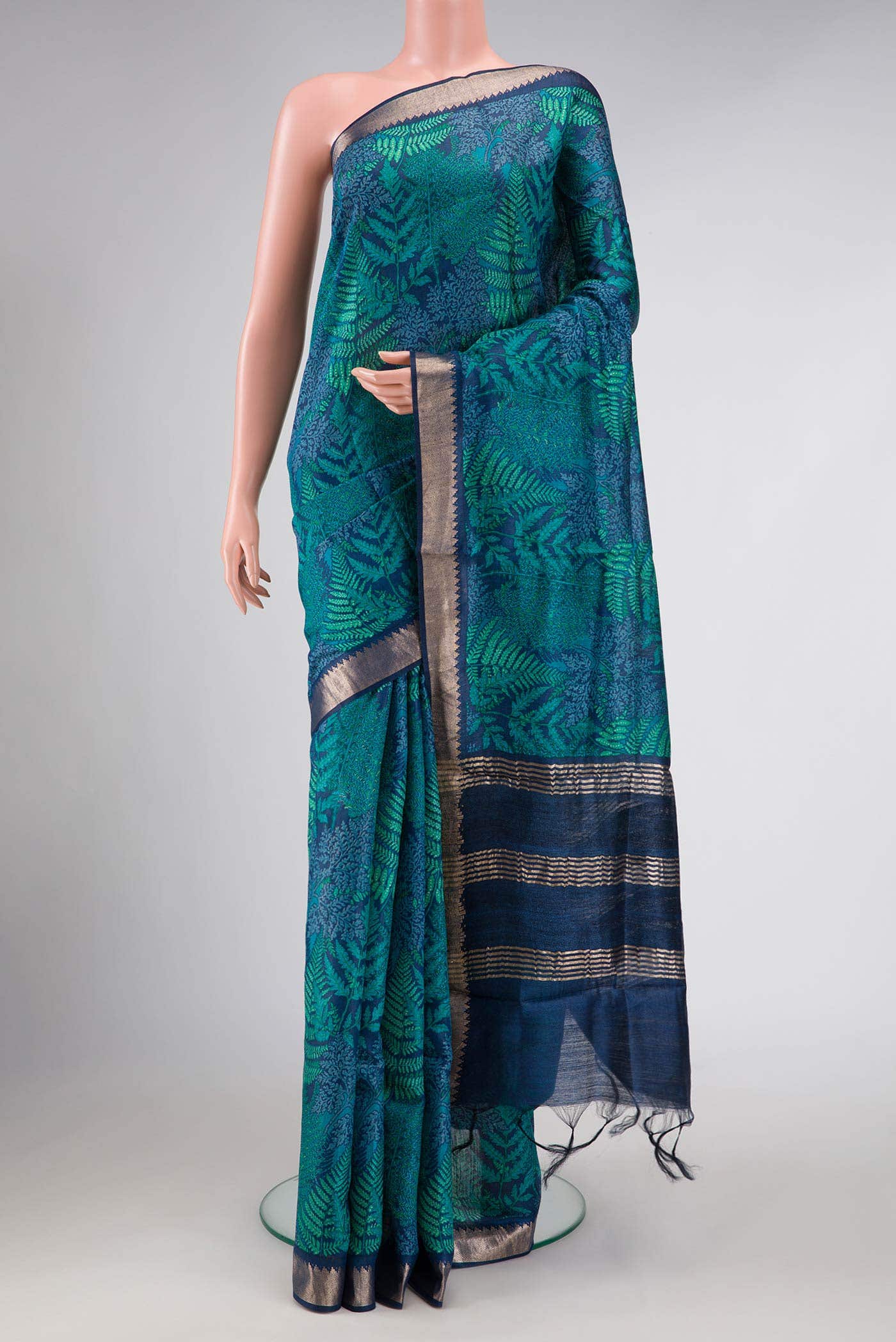 Blue Dual Tone Tussar Silk Saree