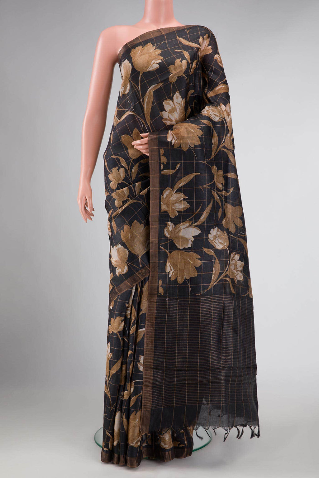 Black Dual Tone Tussar Silk Saree