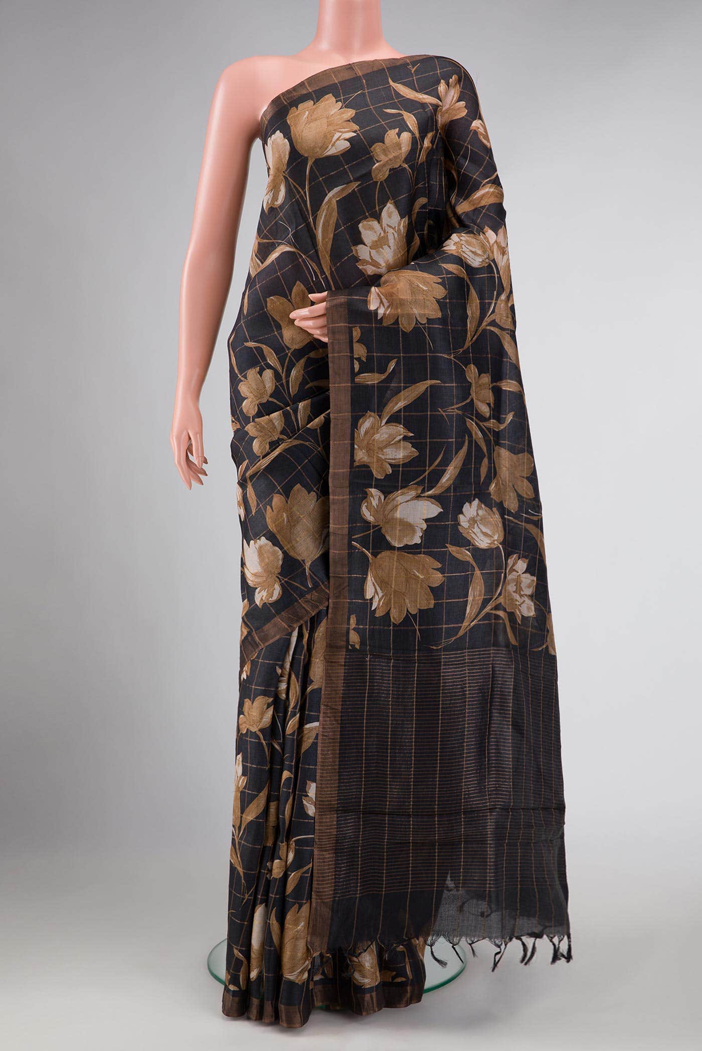 Black Dual Tone Tussar Silk Saree
