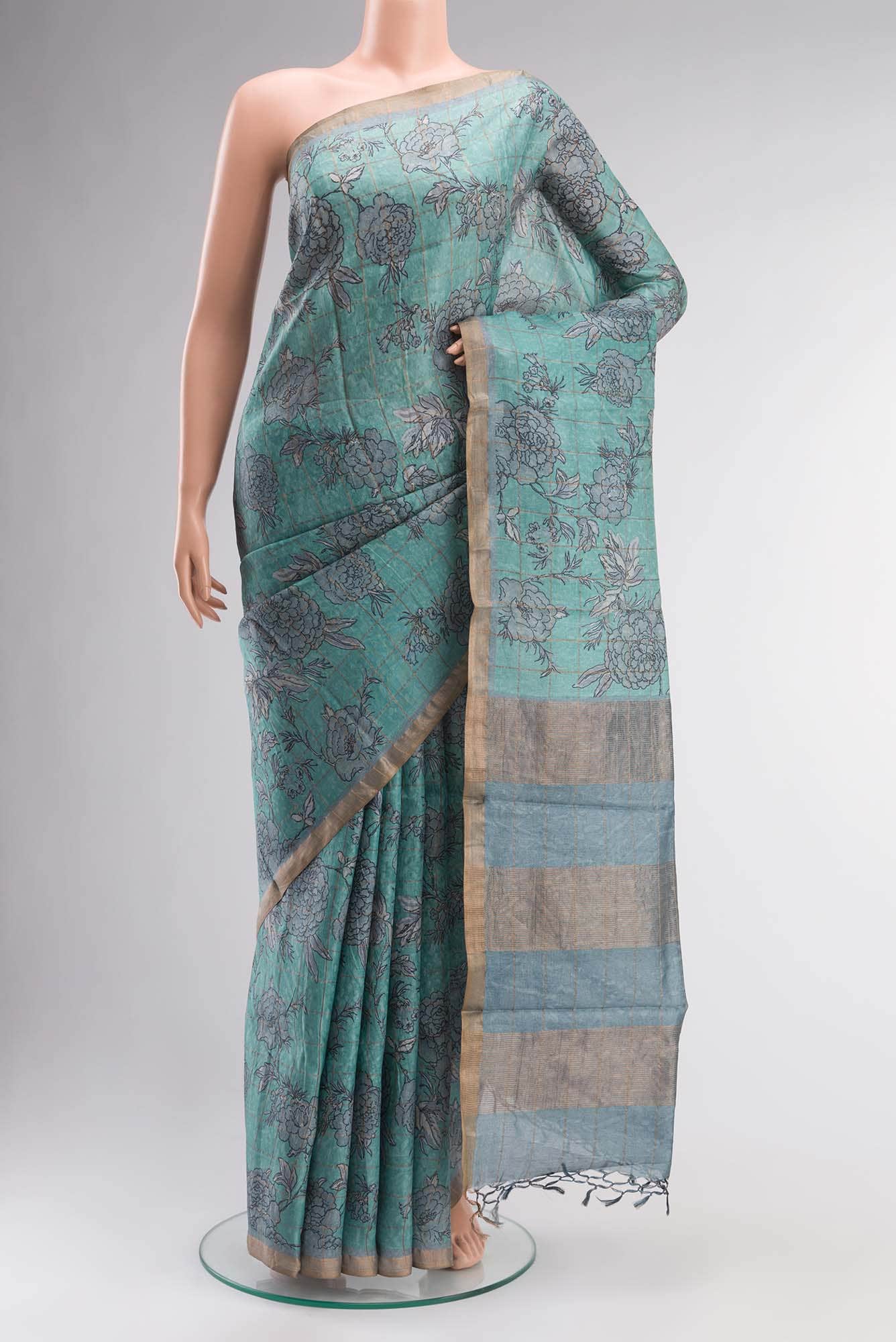 Blue Bhagalpuri Tussar Silk Saree