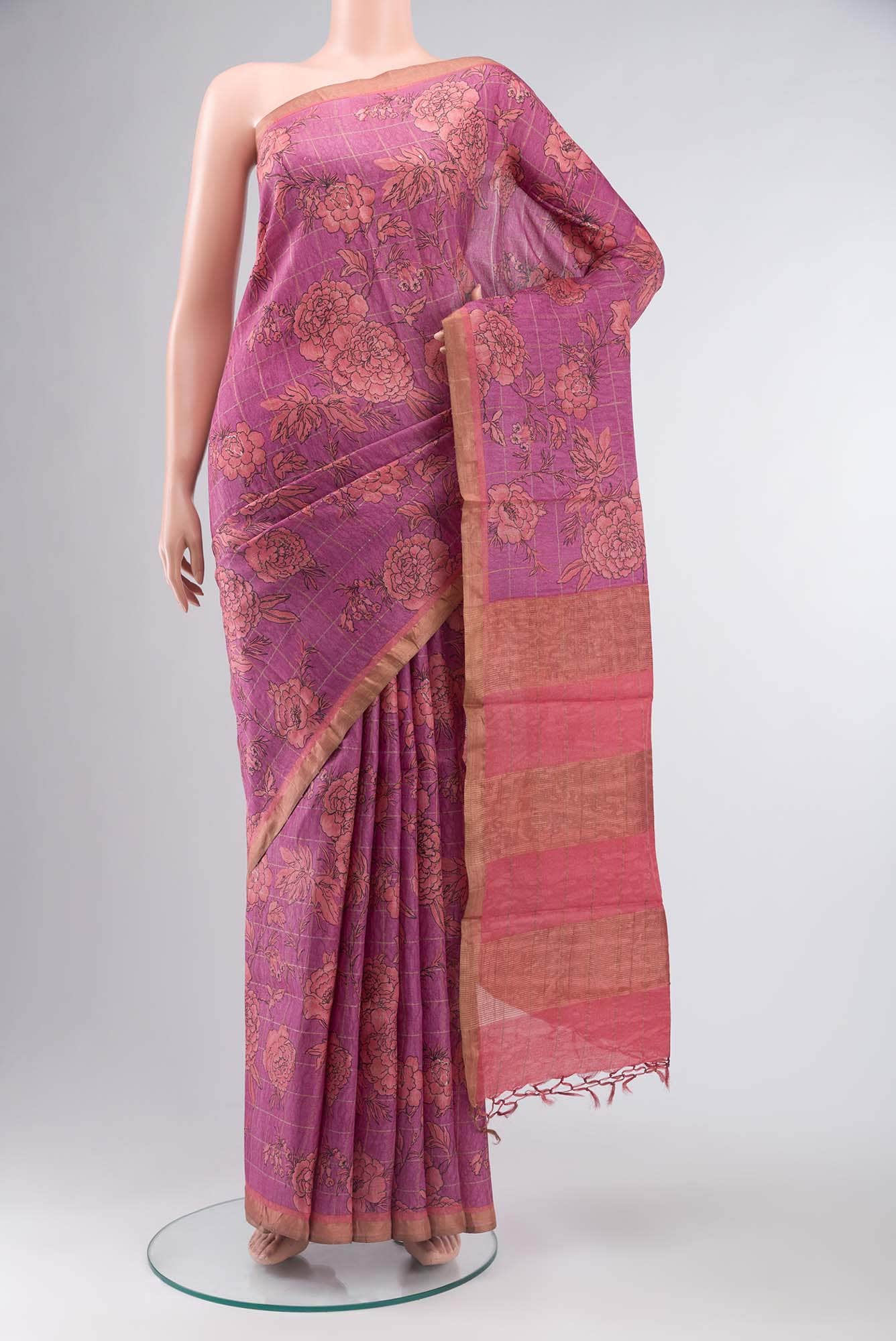 Light Magenta Bhagalpuri Tussar Silk Saree