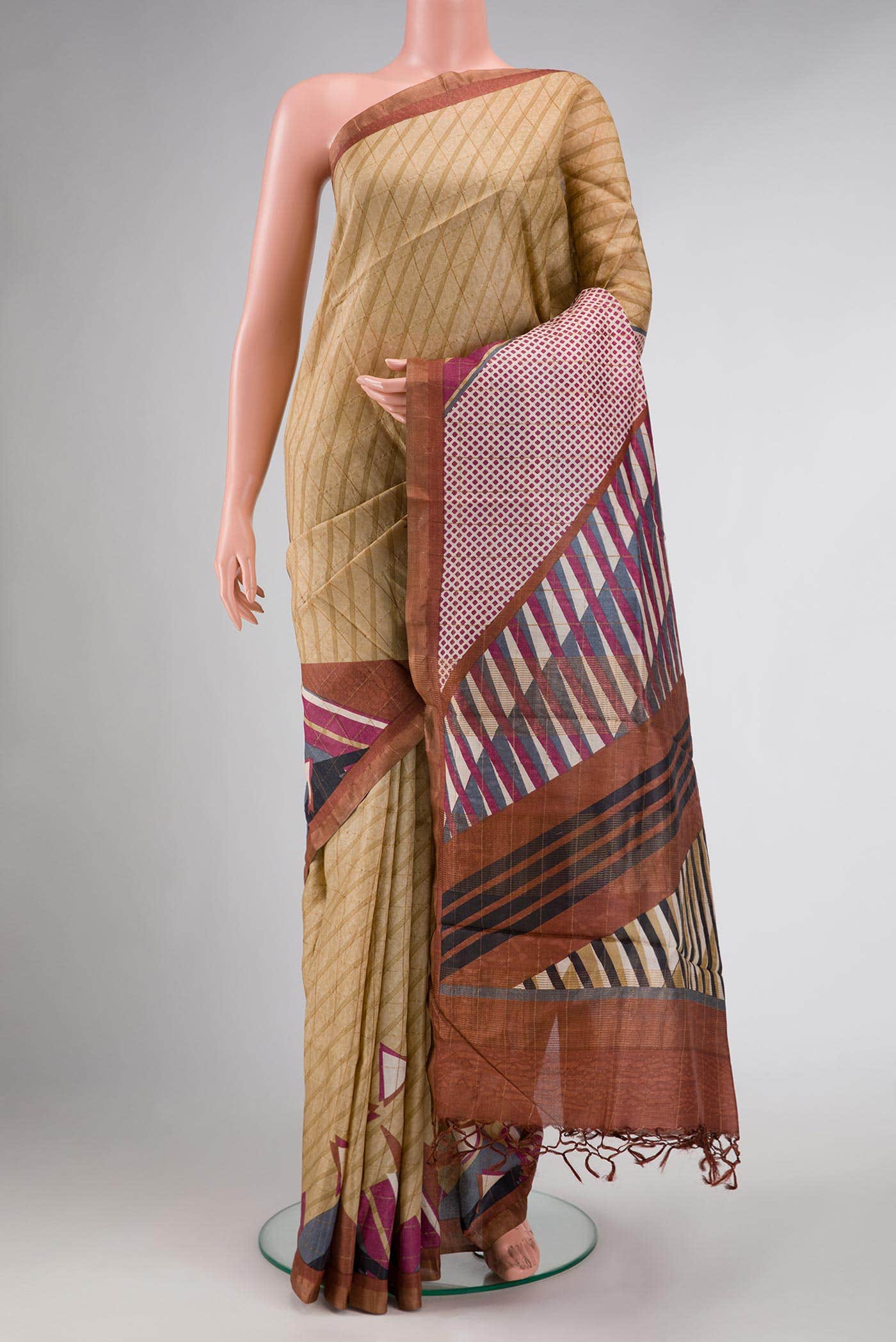 Sandal Dual Tone Tussar Silk Saree
