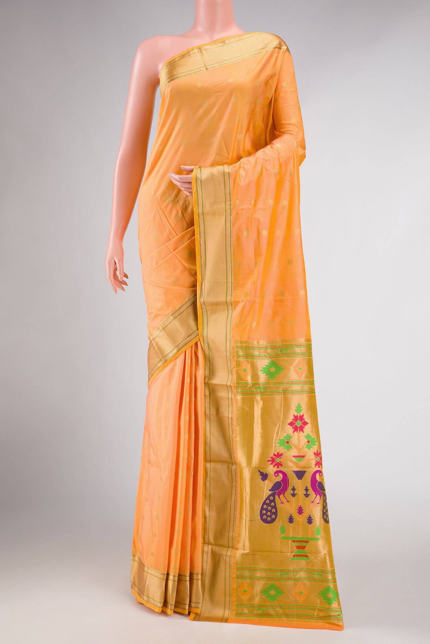 Golden Peach Dual Tone Blended Paithani Silk Saree