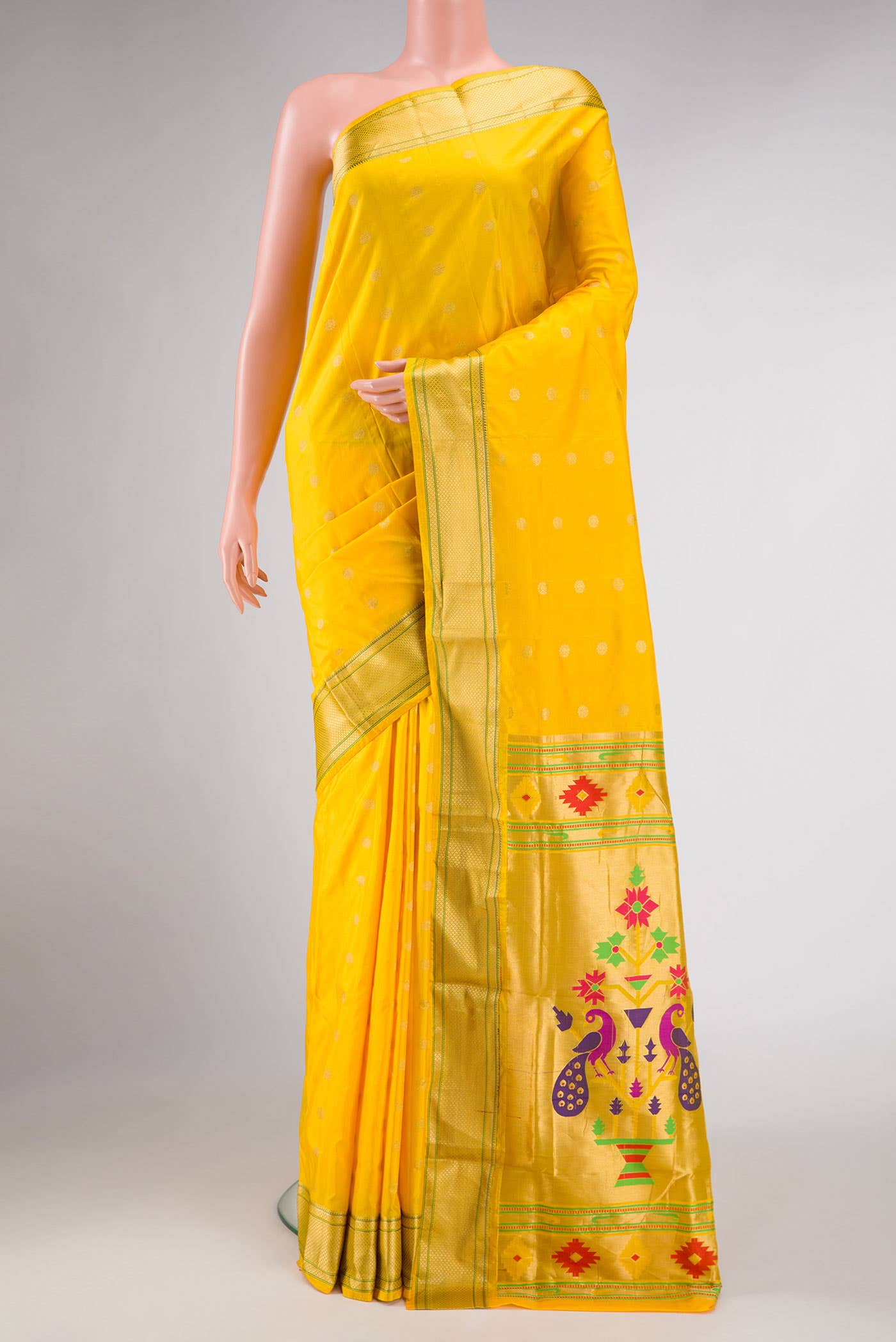 Yellow Dual Tone Blended Paithani Silk Saree