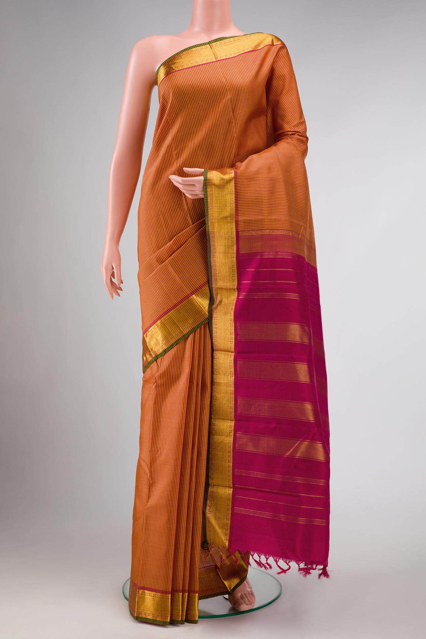 Pure Silk Pure Zari Mustard Dual Tone Kanchipuram Saree