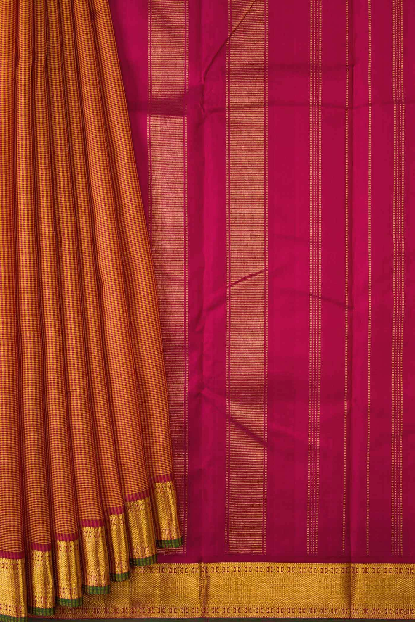 Pure Silk Pure Zari Mustard Dual Tone Kanchipuram Saree