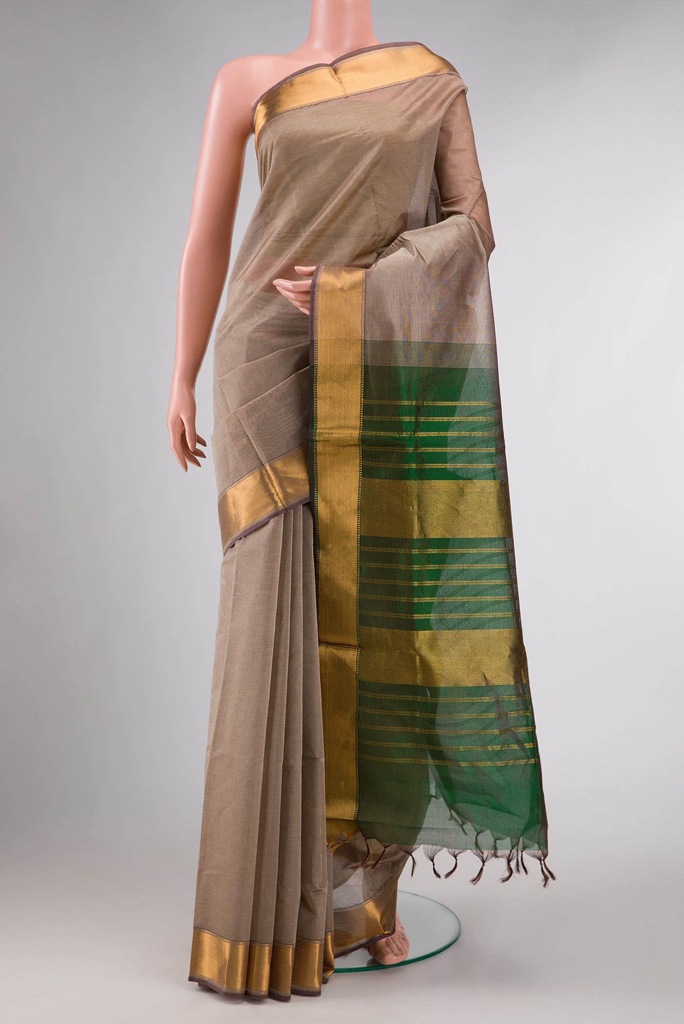 Dark Beige Dual Tone Silk Cotton Saree
