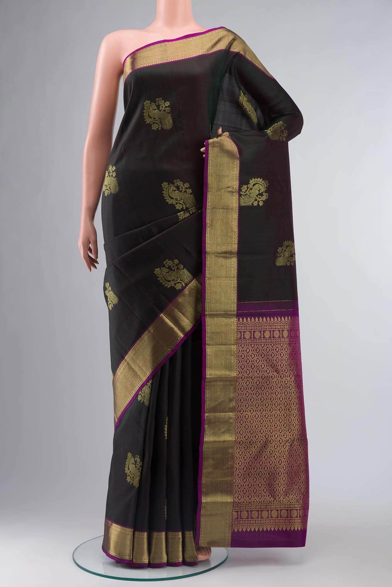 Bottle Green Kanchipuram Silk Saree