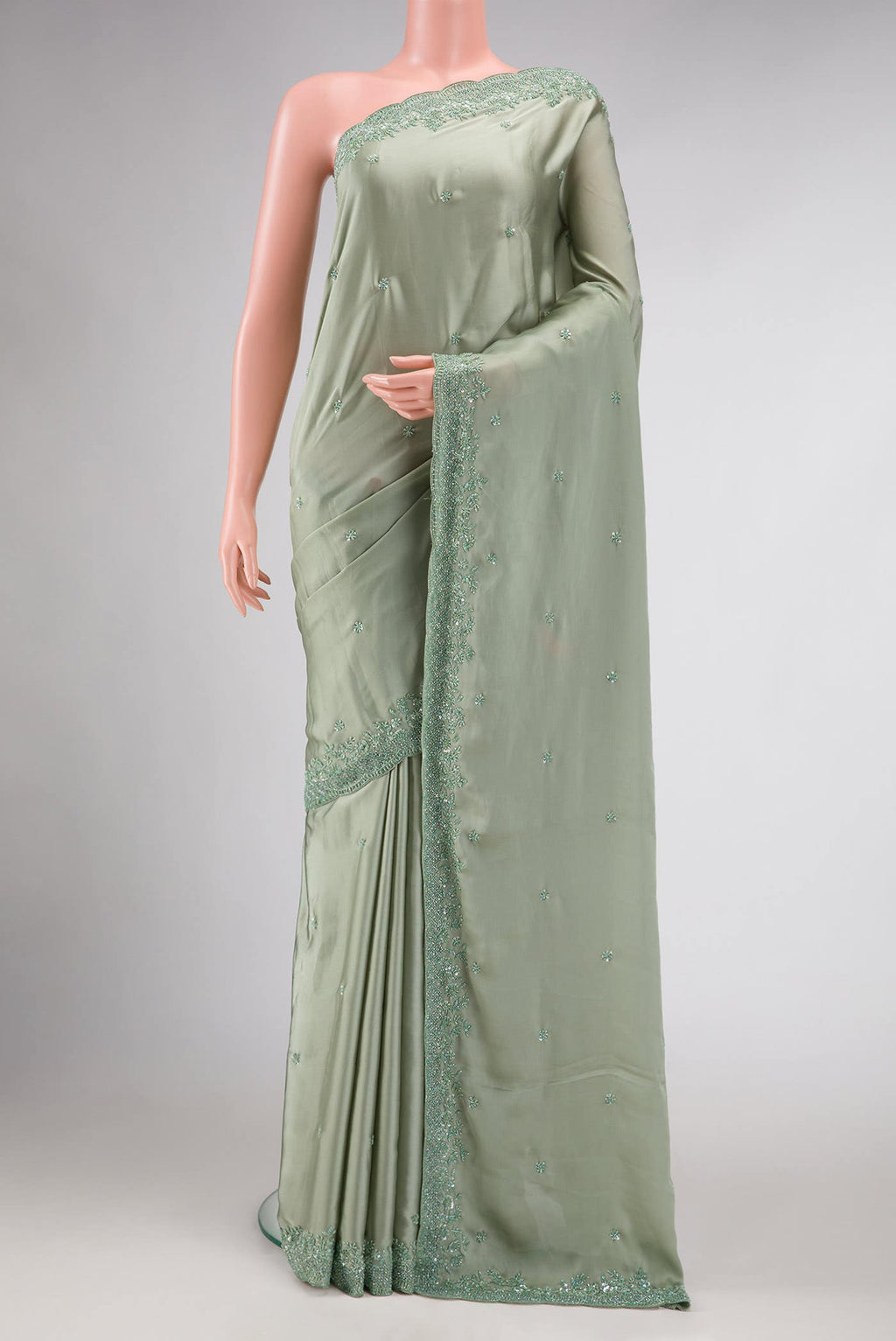 Green Dual Tone Satin Crepe Saree