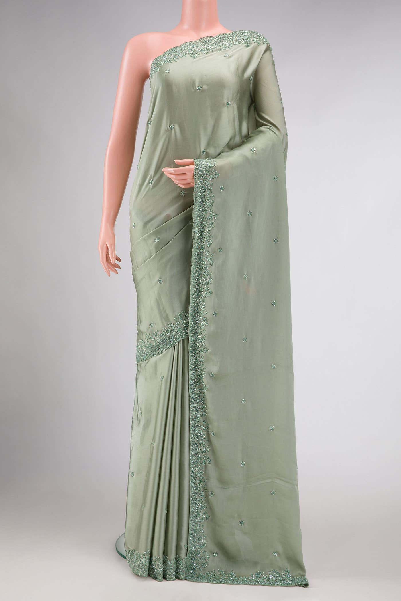 Green Dual Tone Satin Crepe Saree