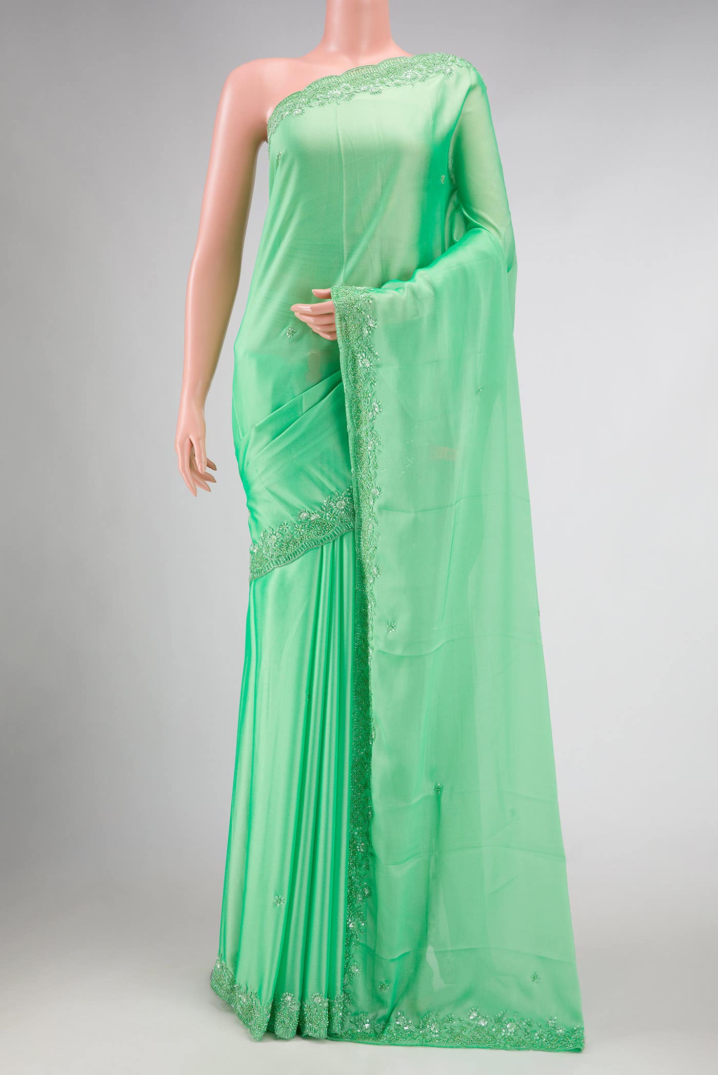 Parrot Green Dual Tone Chanderi Tissue Silk Saree