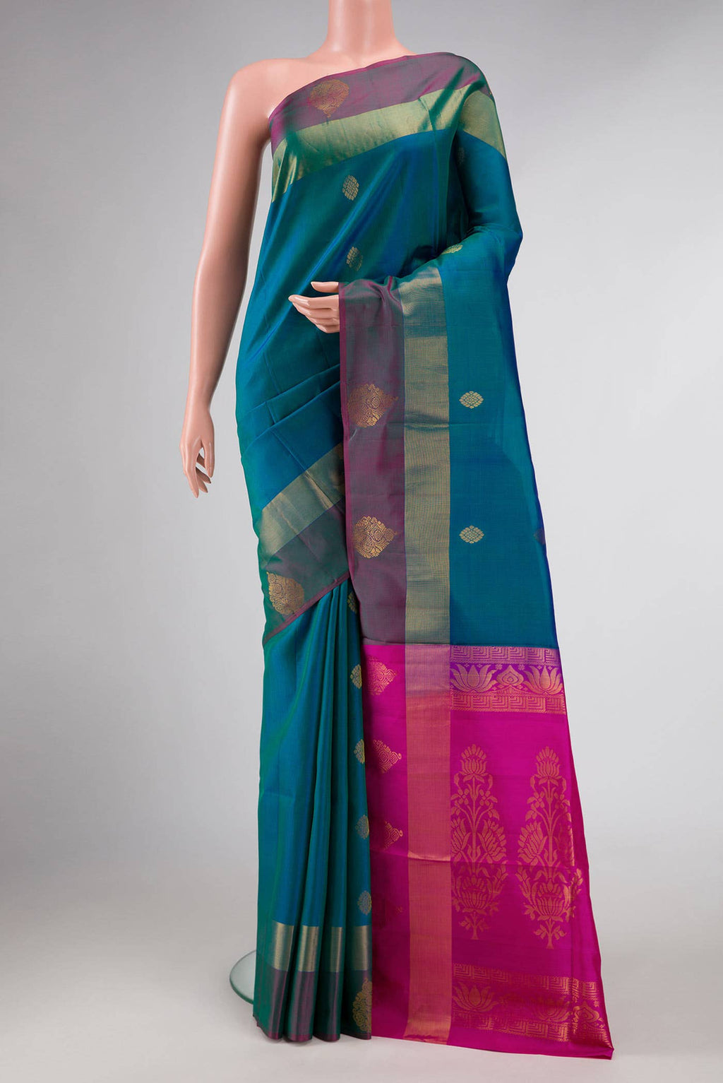 Green Dual Tone Soft Silk Saree