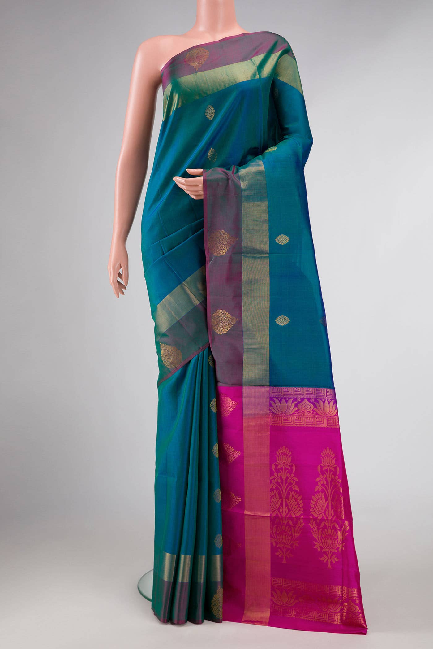 Green Dual Tone Soft Silk Saree