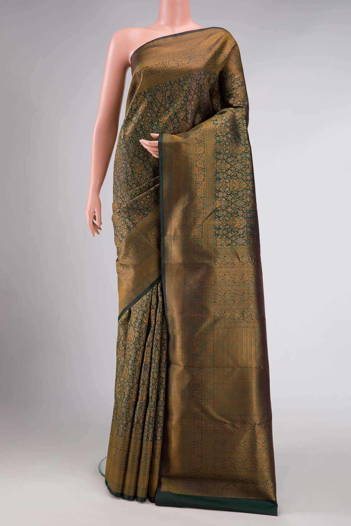 Bottle Green Dual Tone Kanchipuram Silk Saree