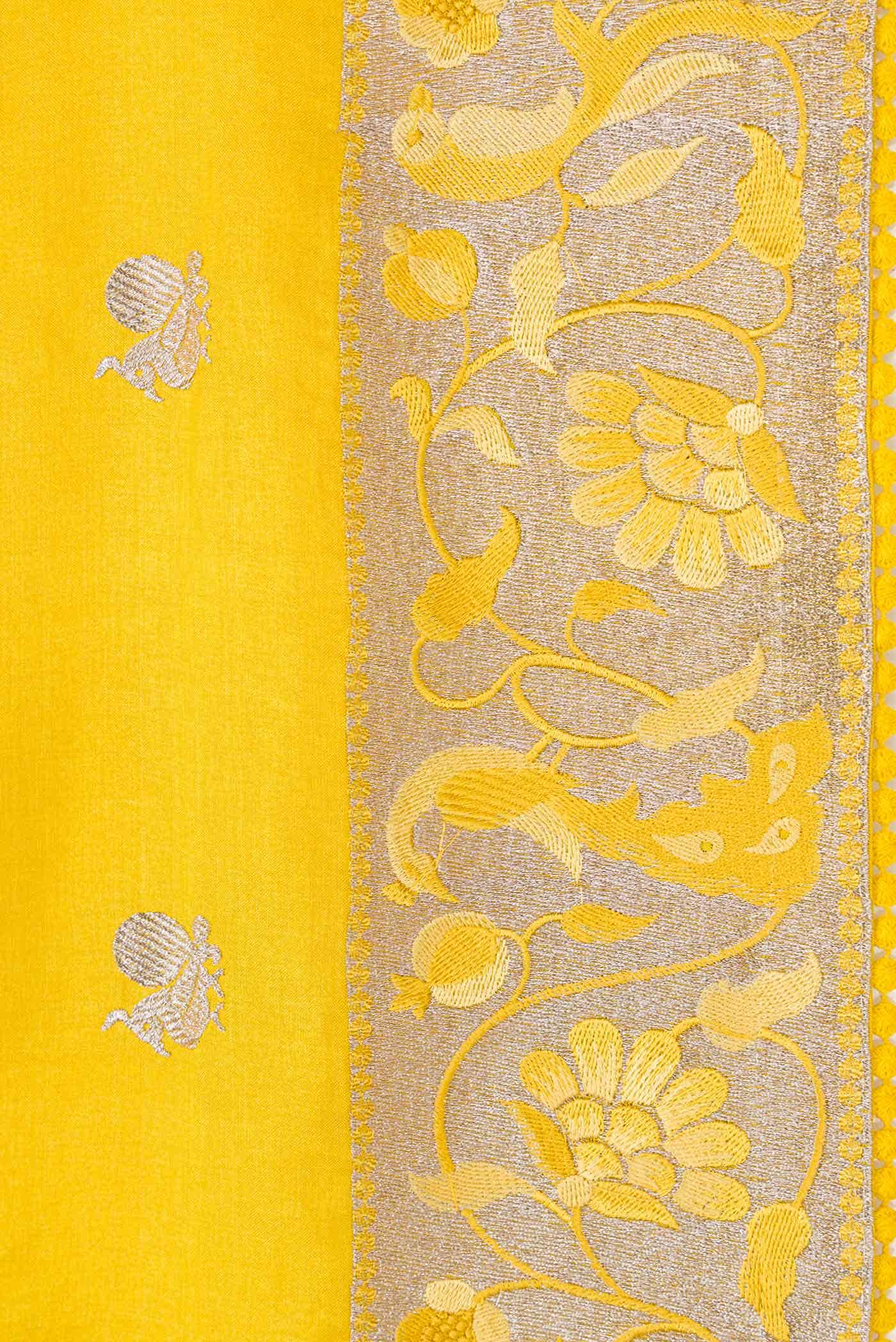 Yellow Tussar Silk Saree