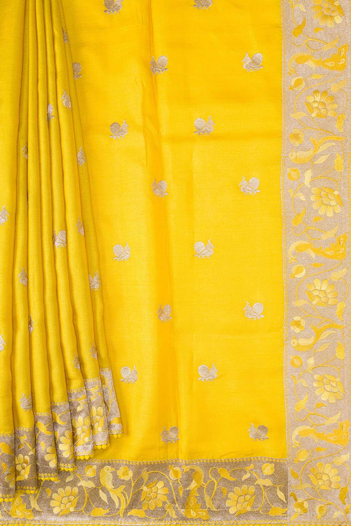Yellow Tussar Silk Saree
