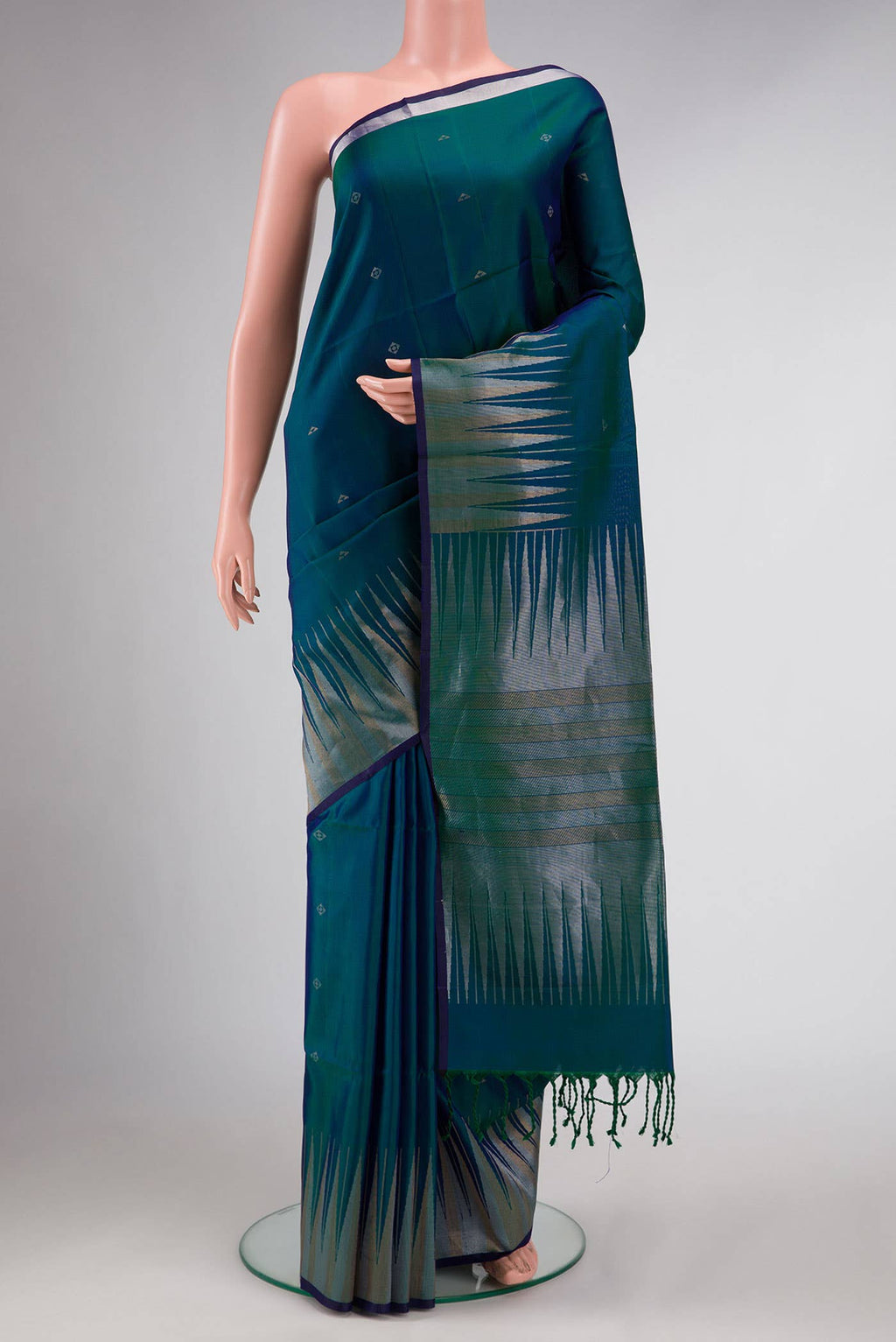 Teal Dual Tone Soft Silk Saree