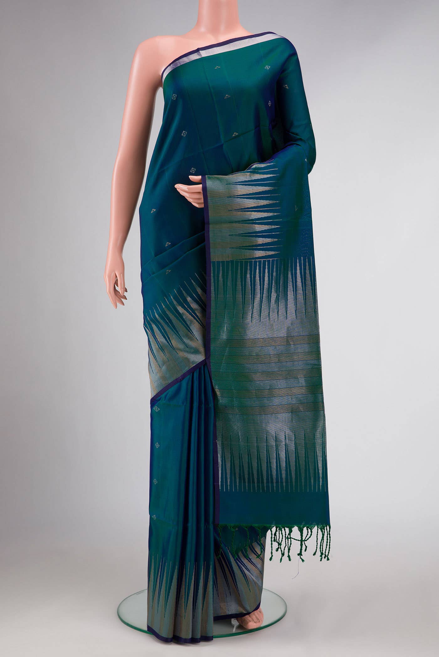 Teal Dual Tone Soft Silk Saree