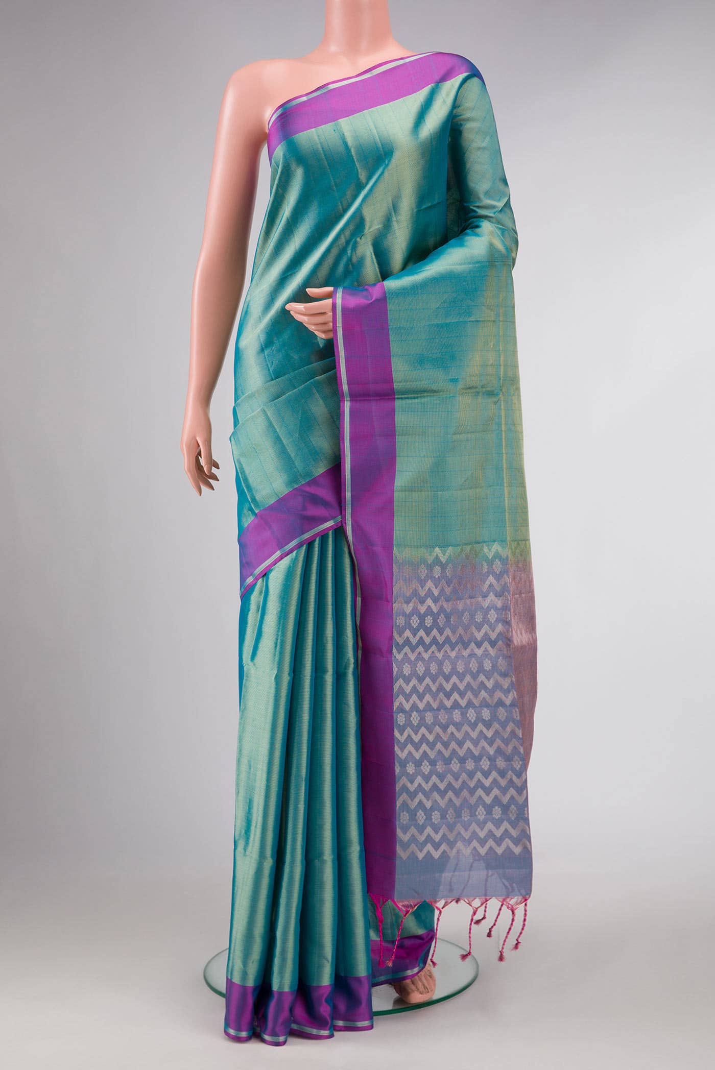 Light Green Dual Tone Soft Silk Saree