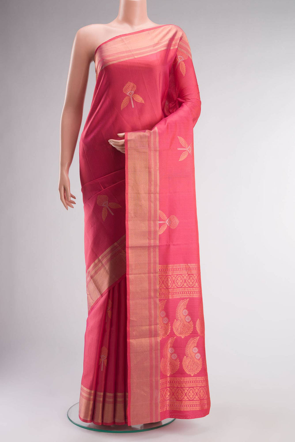 Pink with Orange Dual Tone Soft Silk Saree