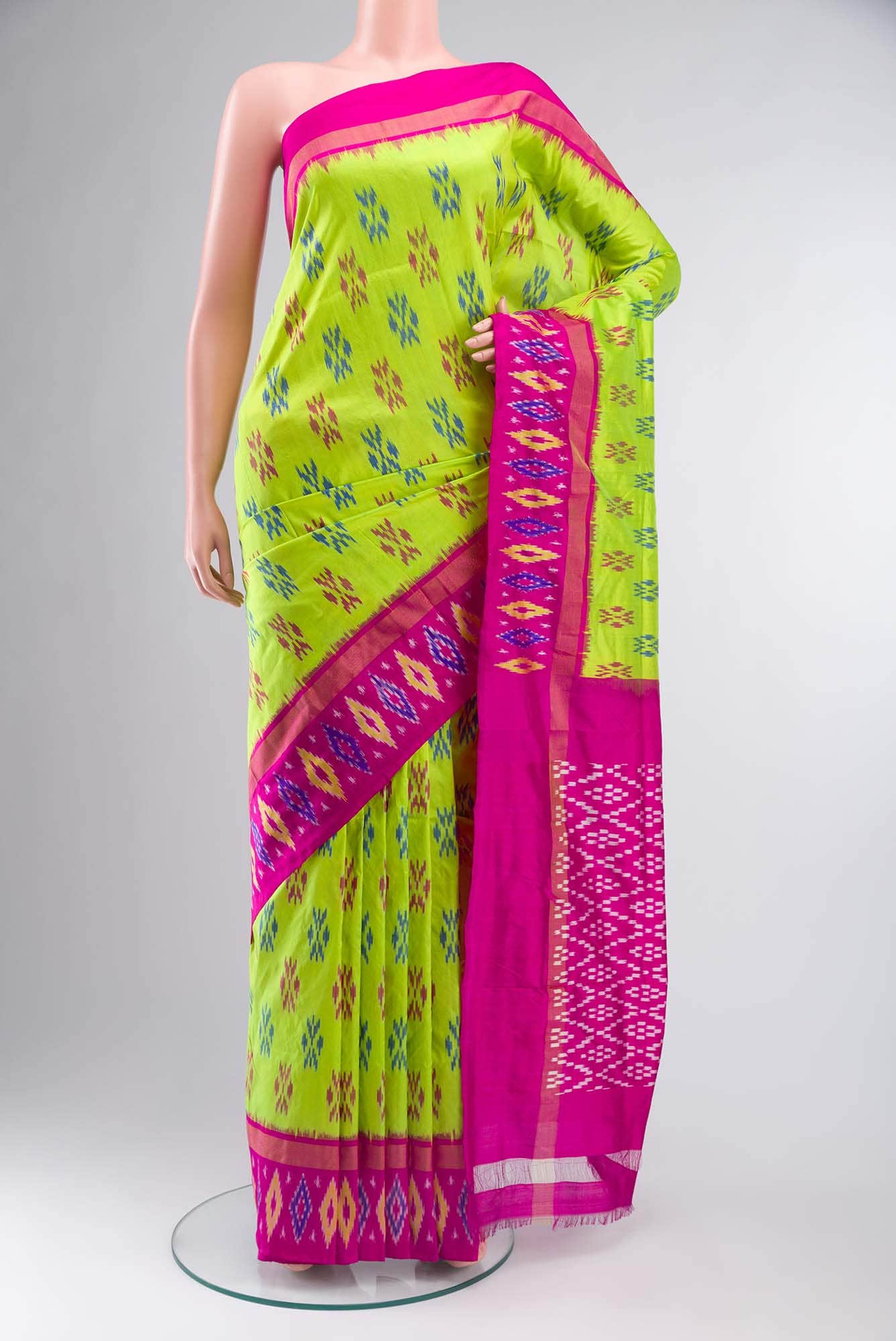 Parrot Green Pochampally Silk Saree