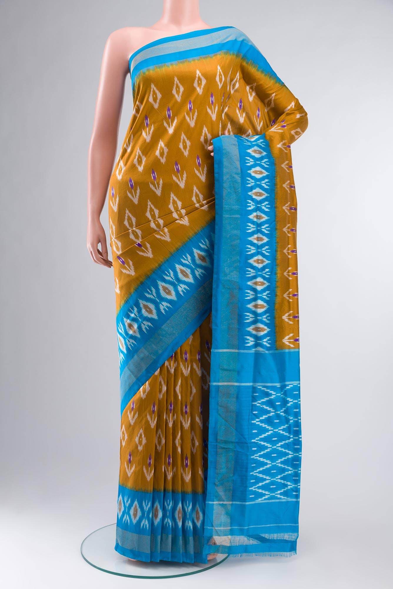 Mustard Pochampally Silk Saree