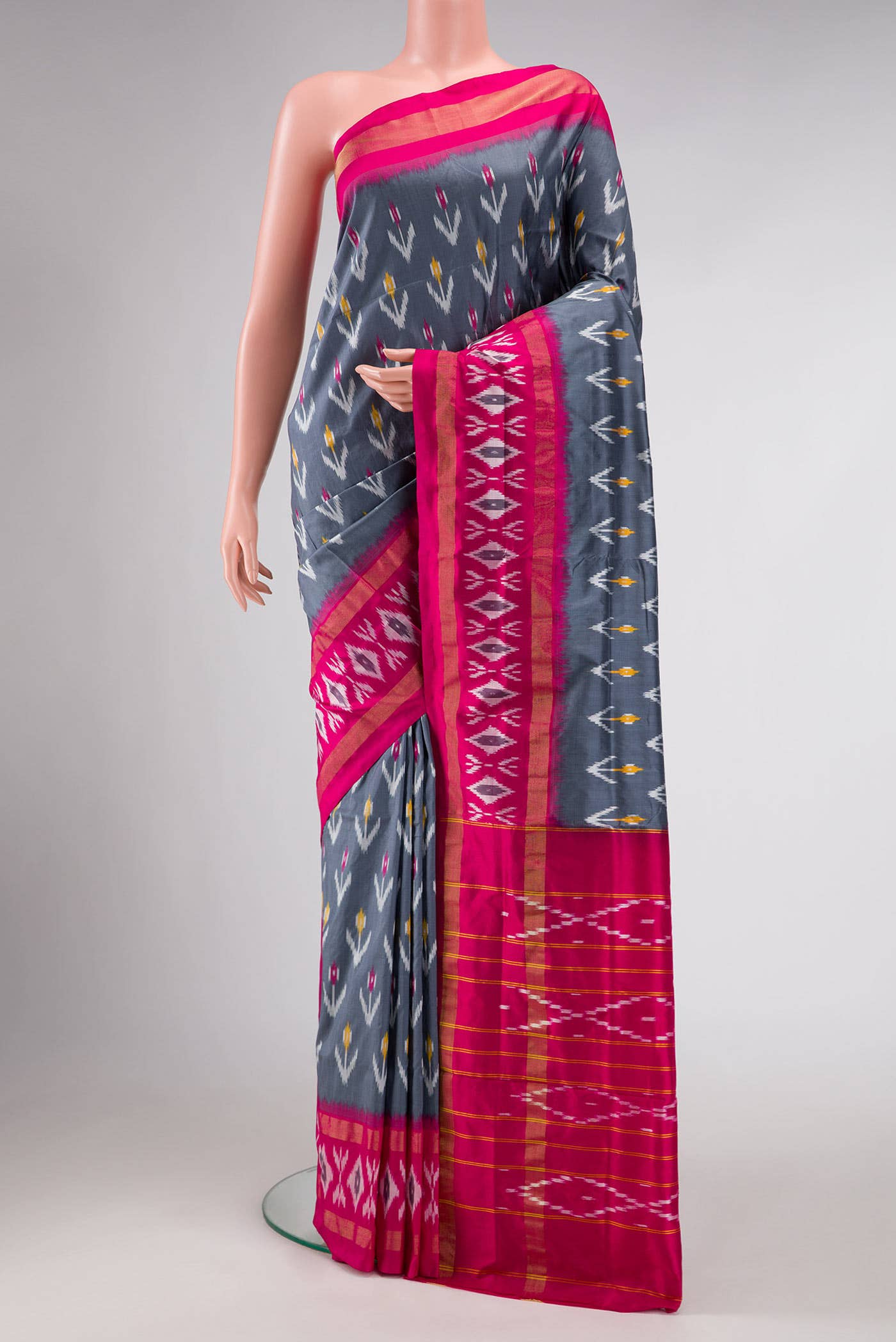 Grey Pochampally Silk Saree