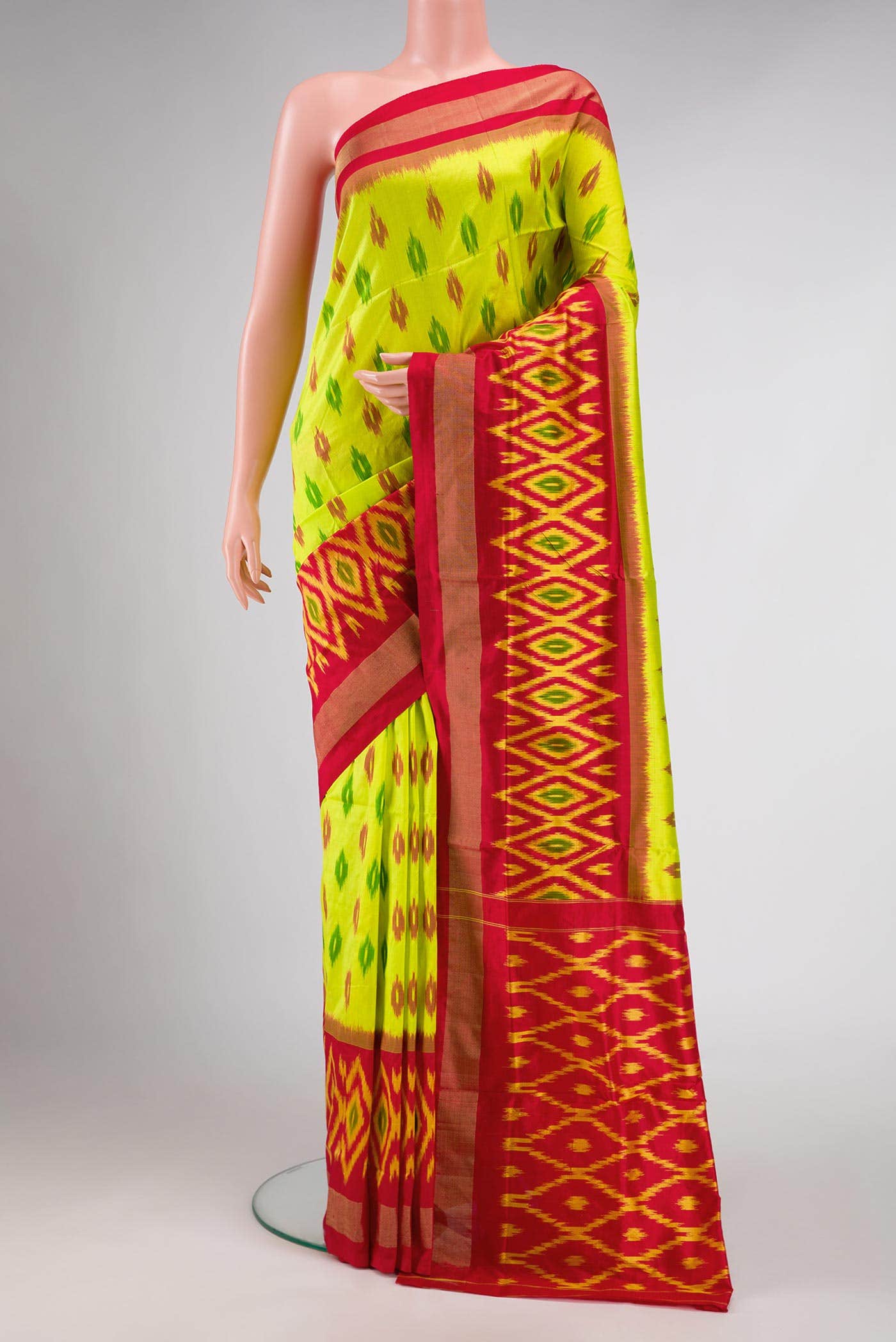Light Green Dual Tone Double Ikat Saree