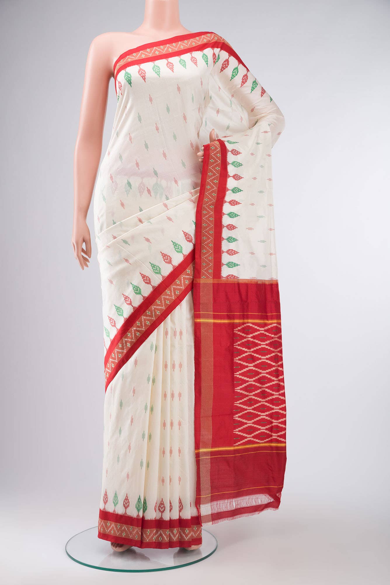 Cream Pochampally Silk Saree