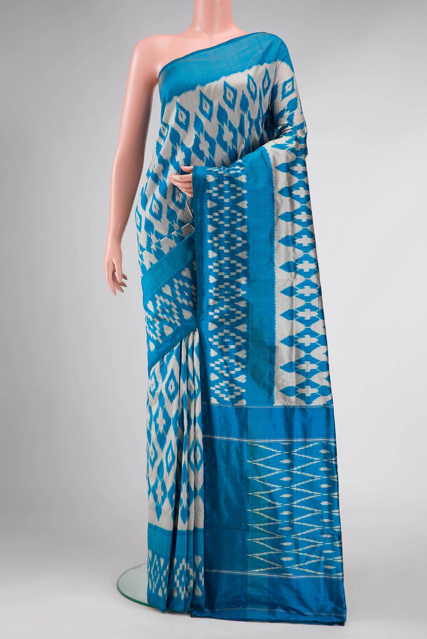 Grey Dual Tone Double Ikat Saree