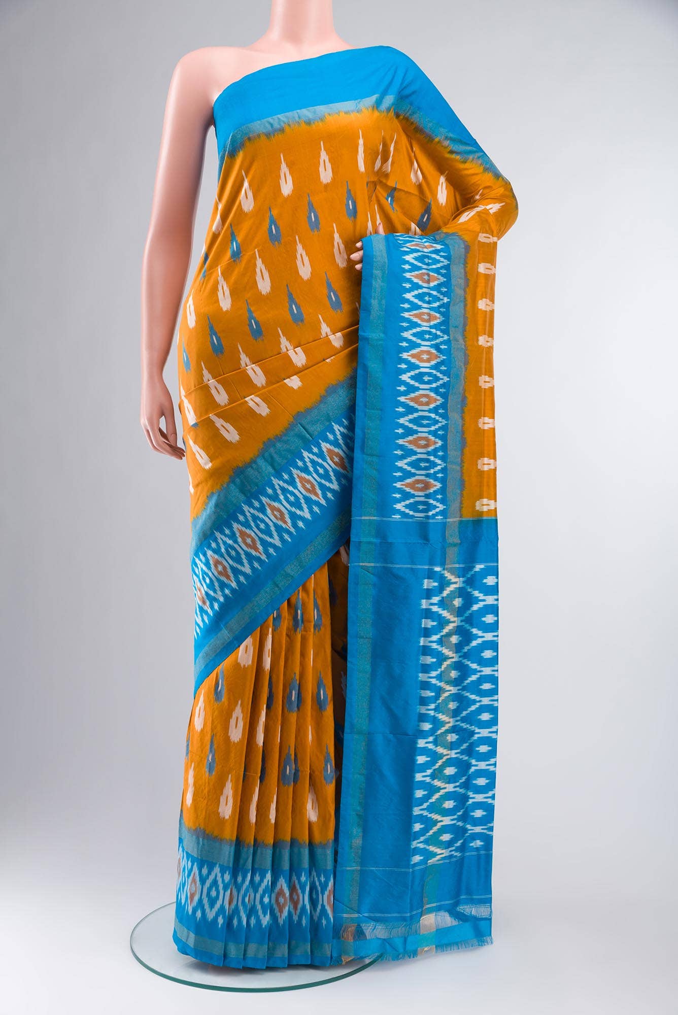 Mustard Pochampally Silk Saree