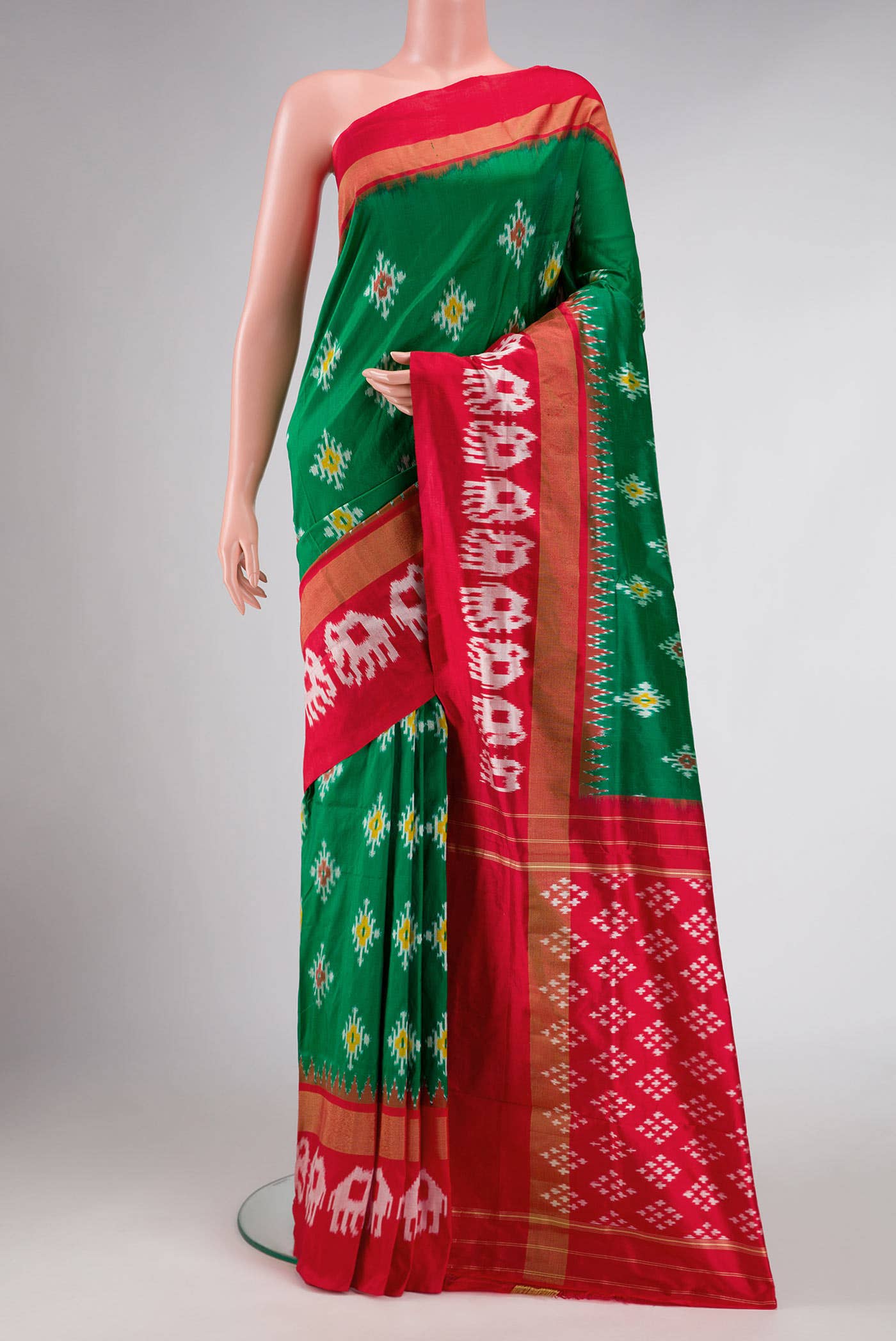 Green Dual Tone Double Ikat Saree