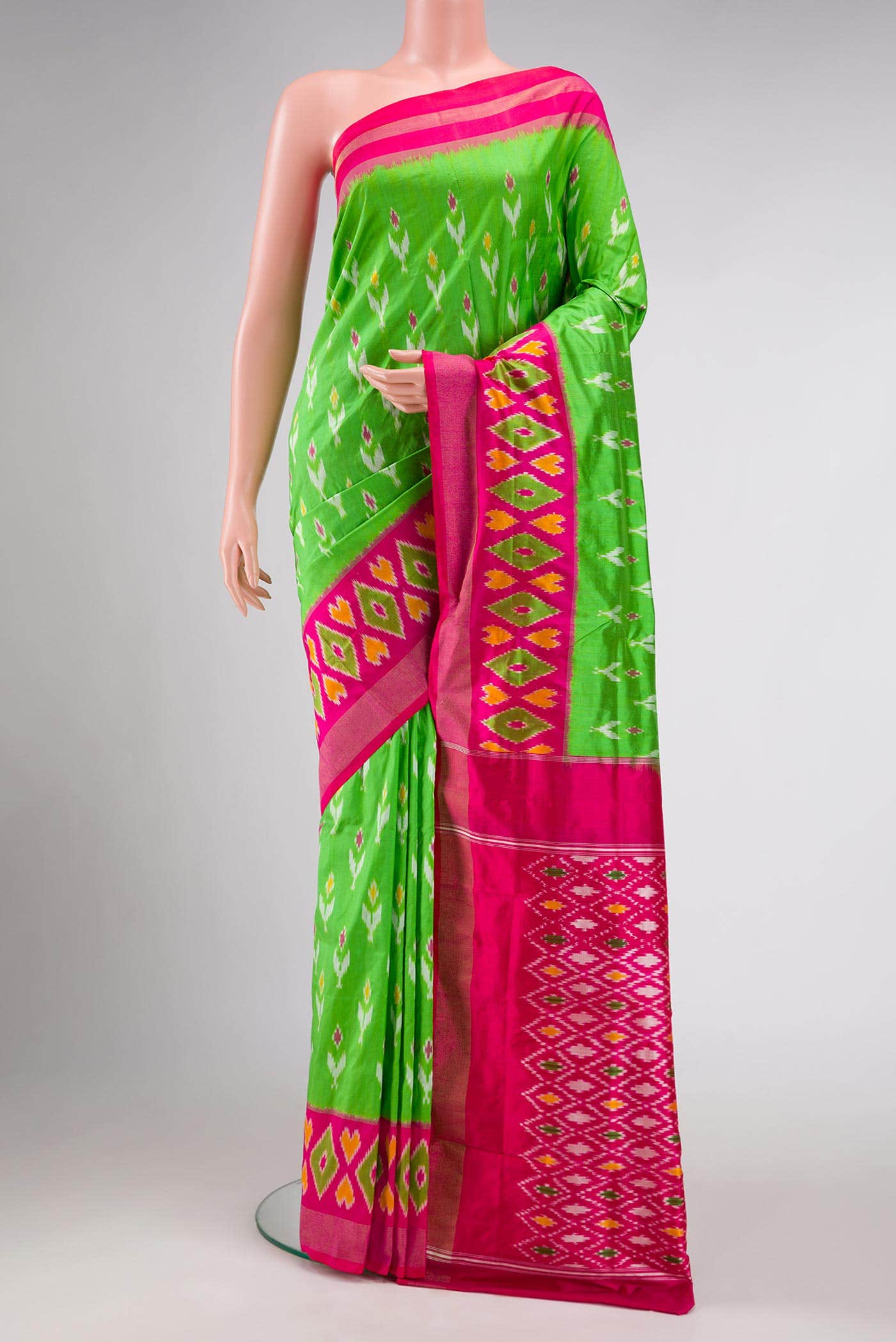 Parrot Green Dual Tone Pochampally Silk Saree