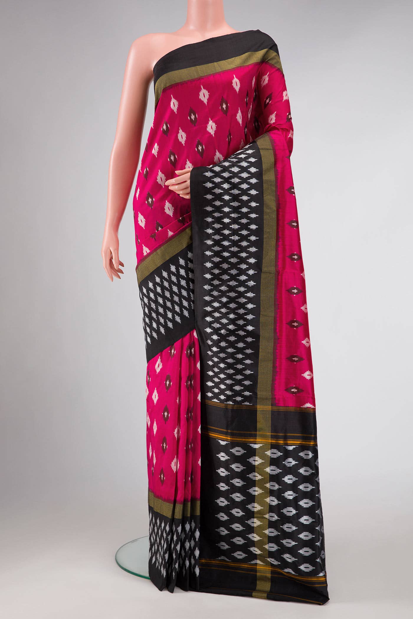 Dark Pink Dual Tone Double Ikat Saree