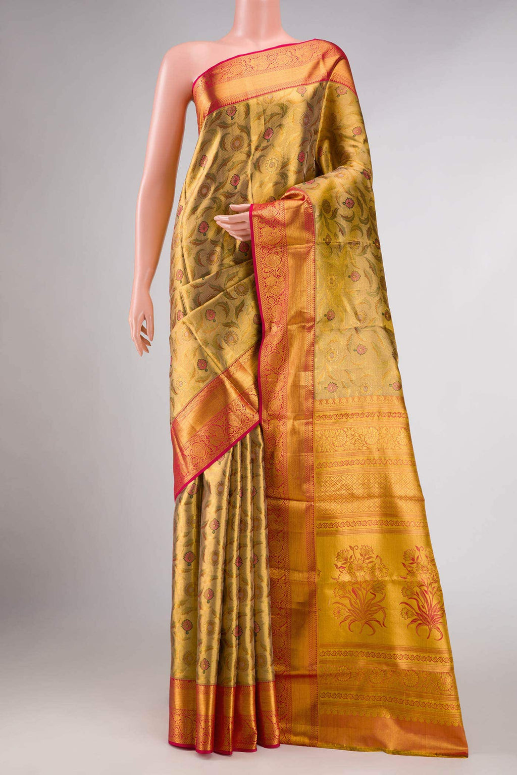 Gold Dual Tone Kanchipuram Tissue Silk Saree
