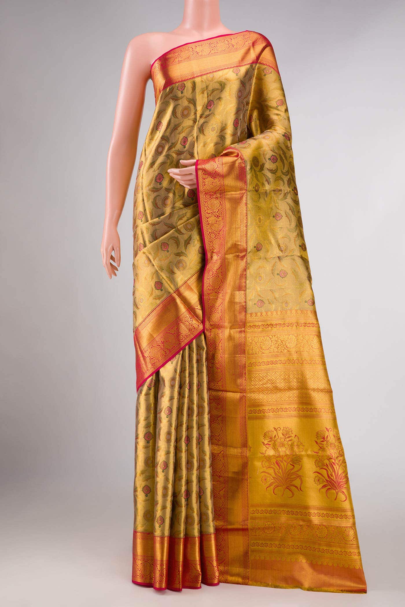 Gold Dual Tone Kanchipuram Tissue Silk Saree