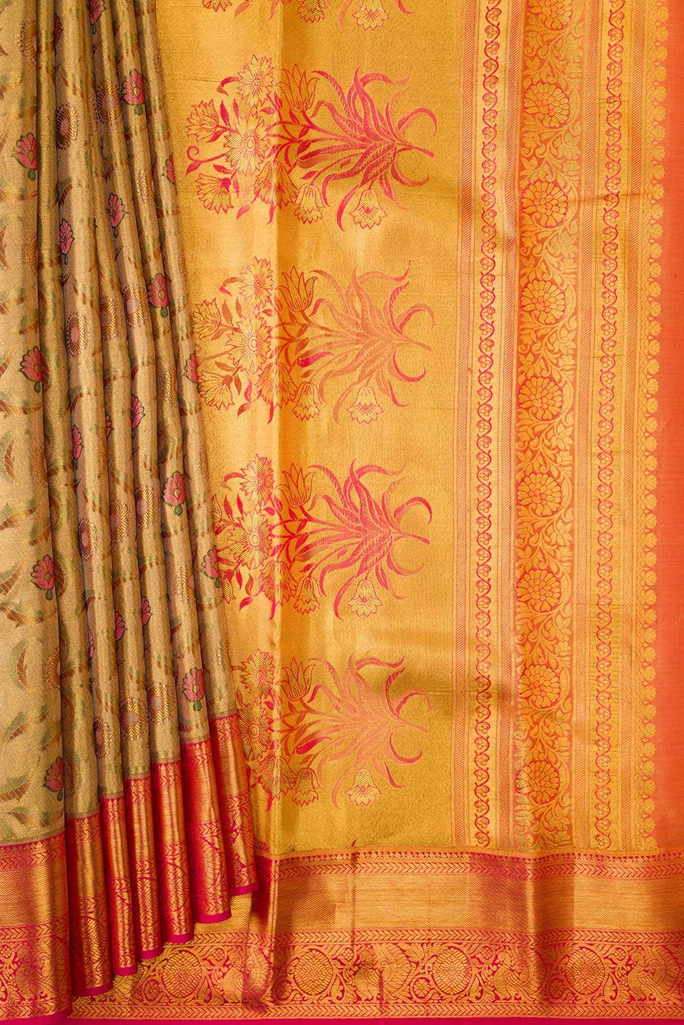 Gold Dual Tone Kanchipuram Tissue Silk Saree