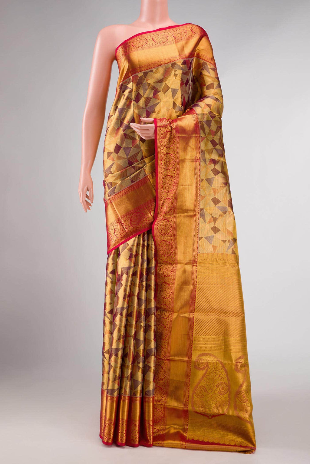 Gold Dual Tone Kanchipuram Tissue Silk Saree