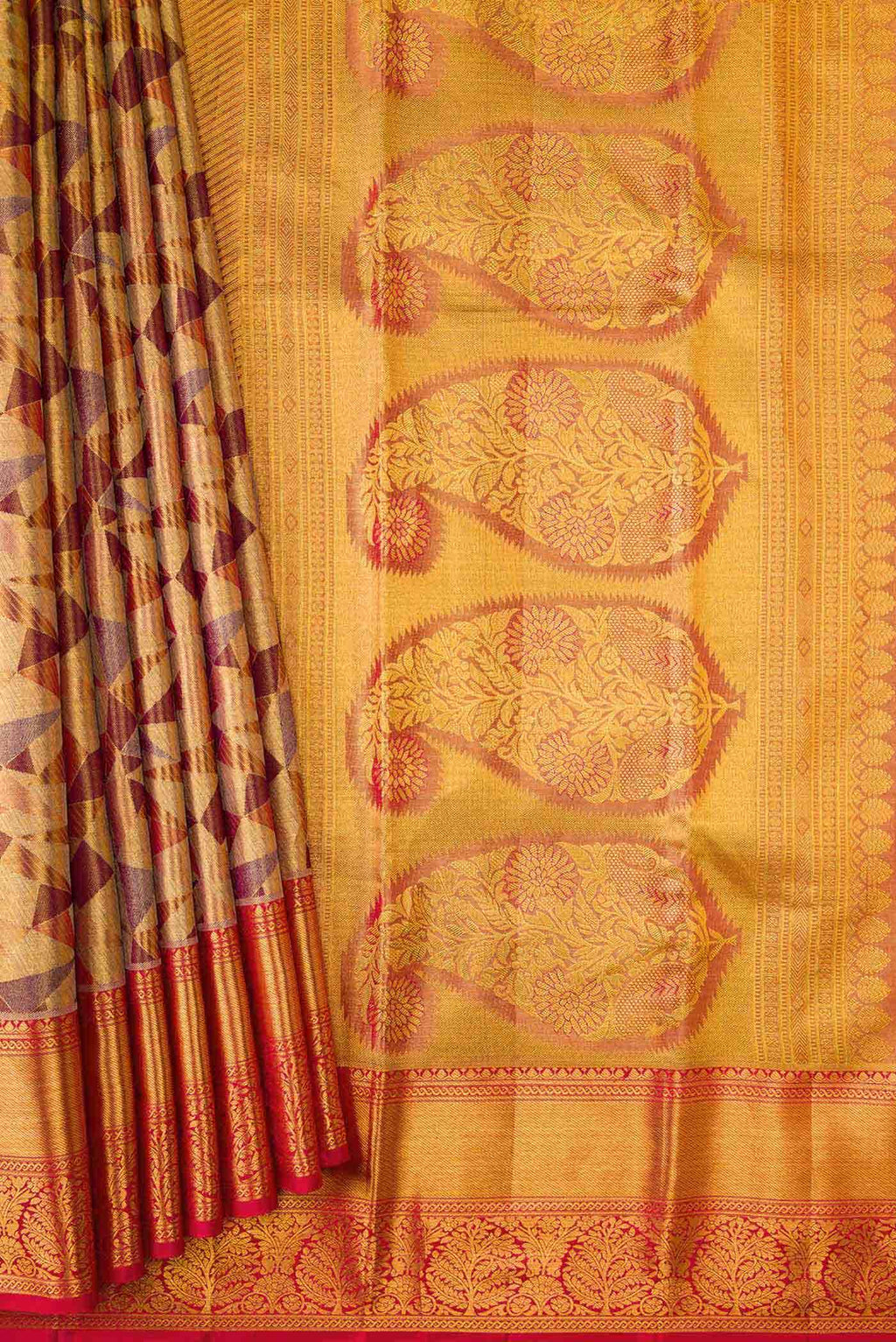 Gold Dual Tone Kanchipuram Tissue Silk Saree