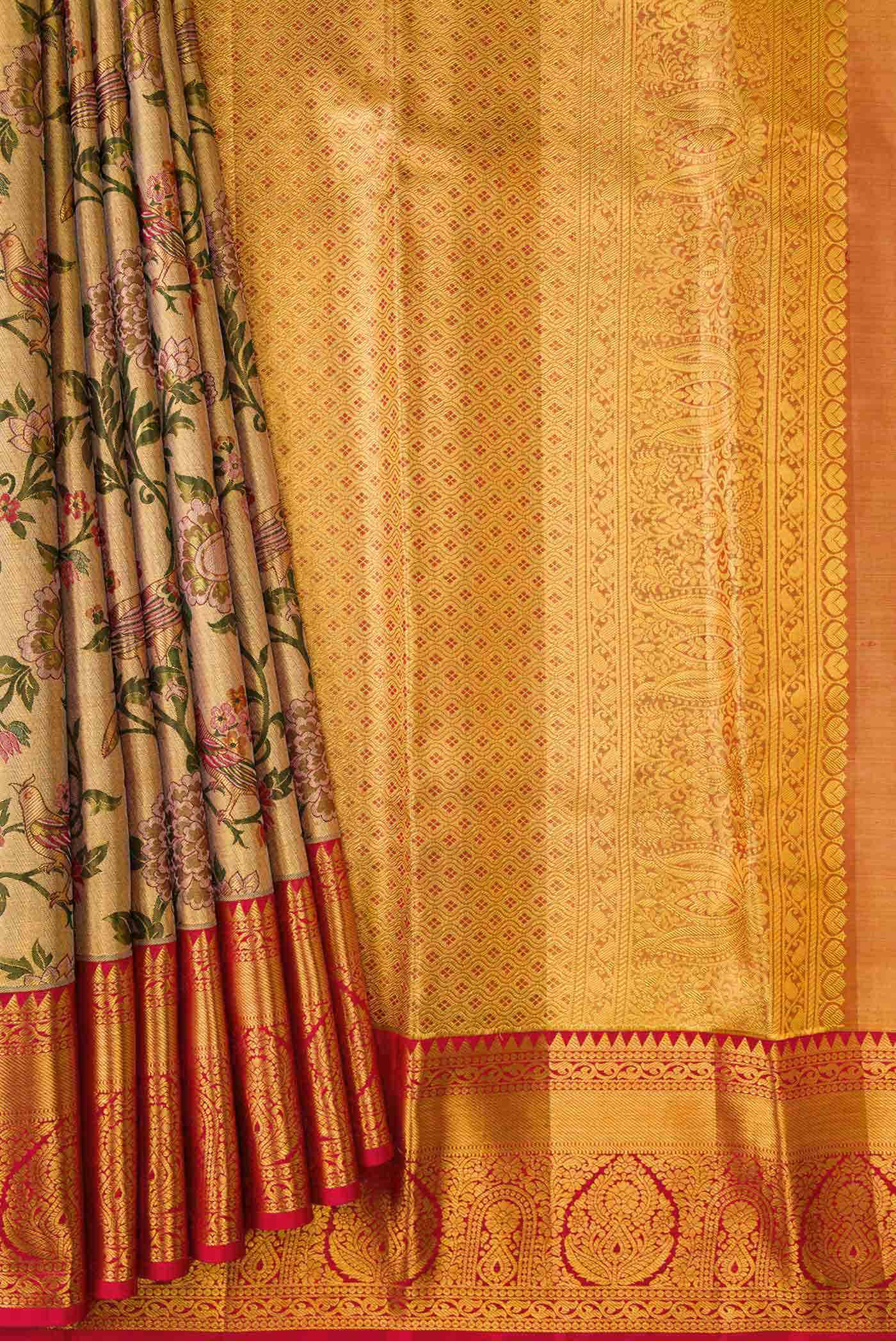 Gold Dual Tone Kanchipuram Tissue Silk Saree