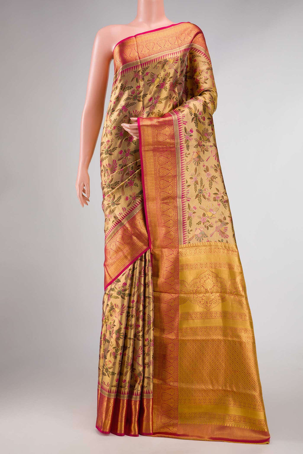 Gold Dual Tone Kanchipuram Tissue Silk Saree