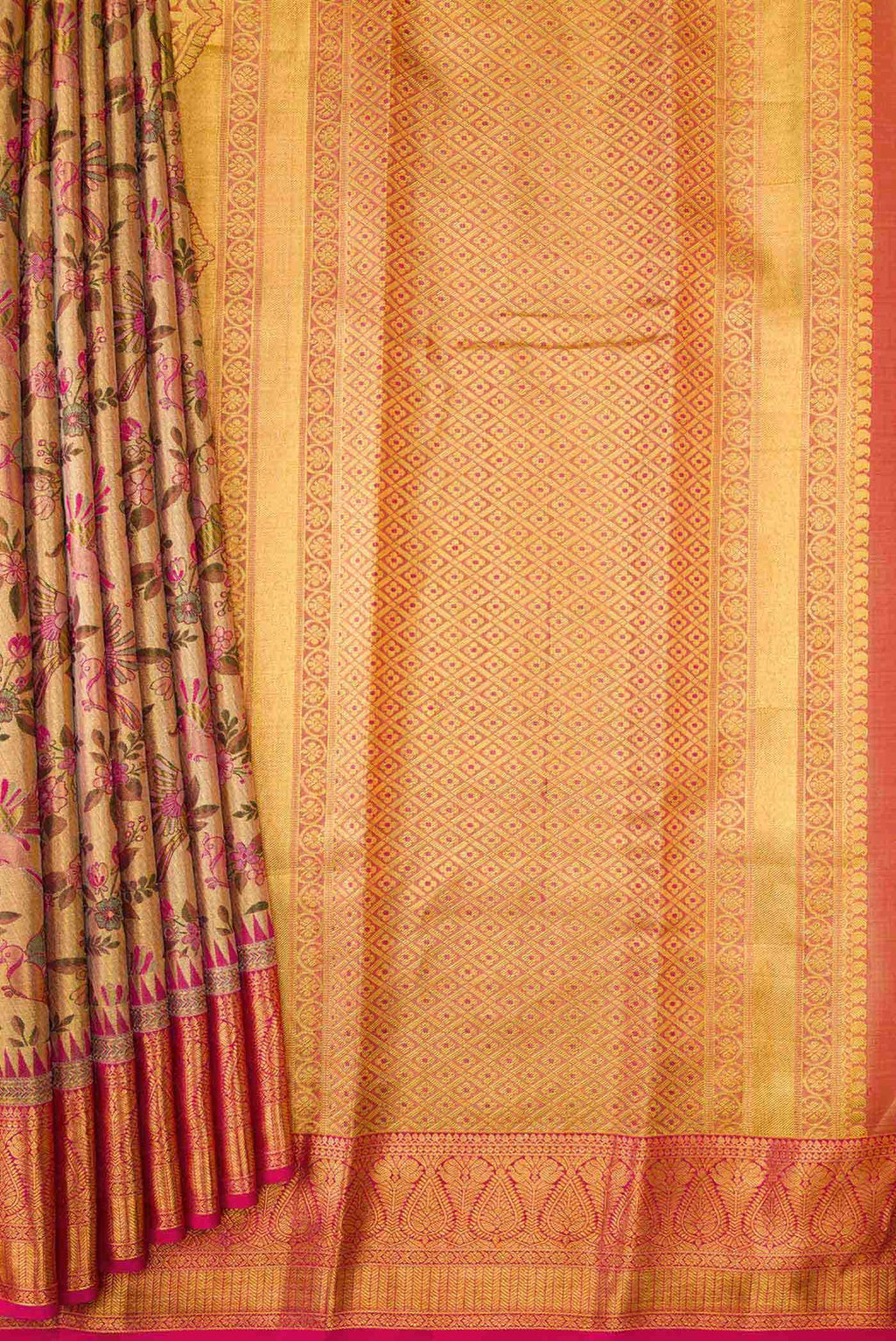 Gold Dual Tone Kanchipuram Tissue Silk Saree