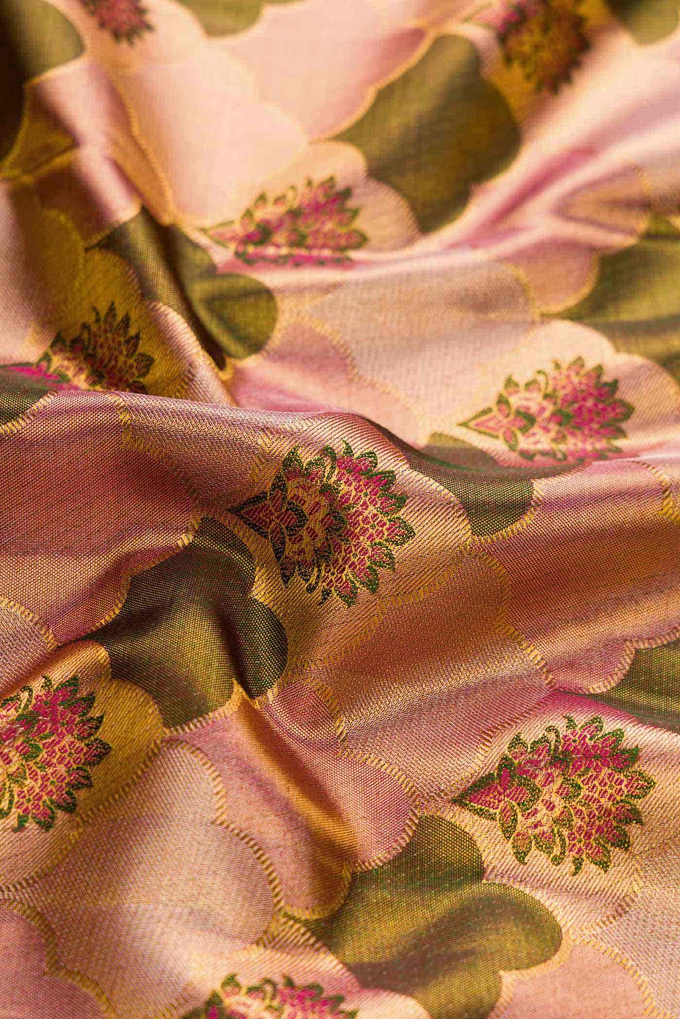 Pink and Green Dual Tone Kanchipuram Tissue Silk Saree