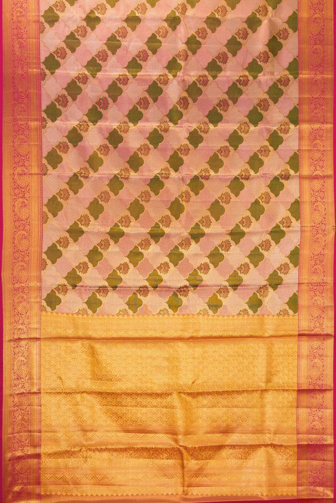 Pink and Green Dual Tone Kanchipuram Tissue Silk Saree