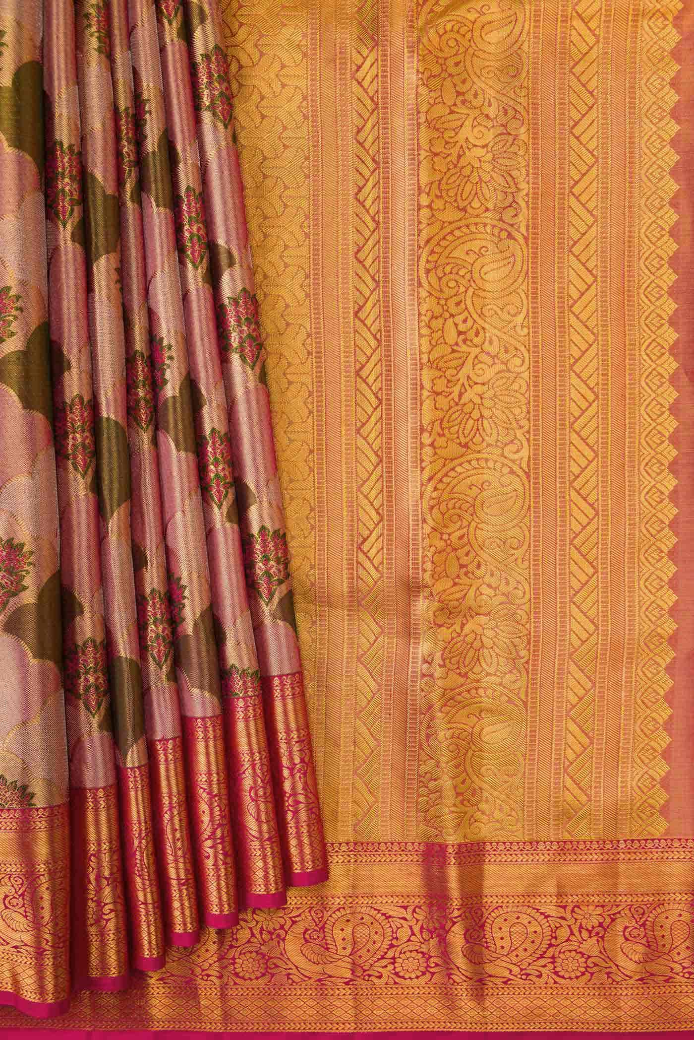 Pink and Green Dual Tone Kanchipuram Tissue Silk Saree