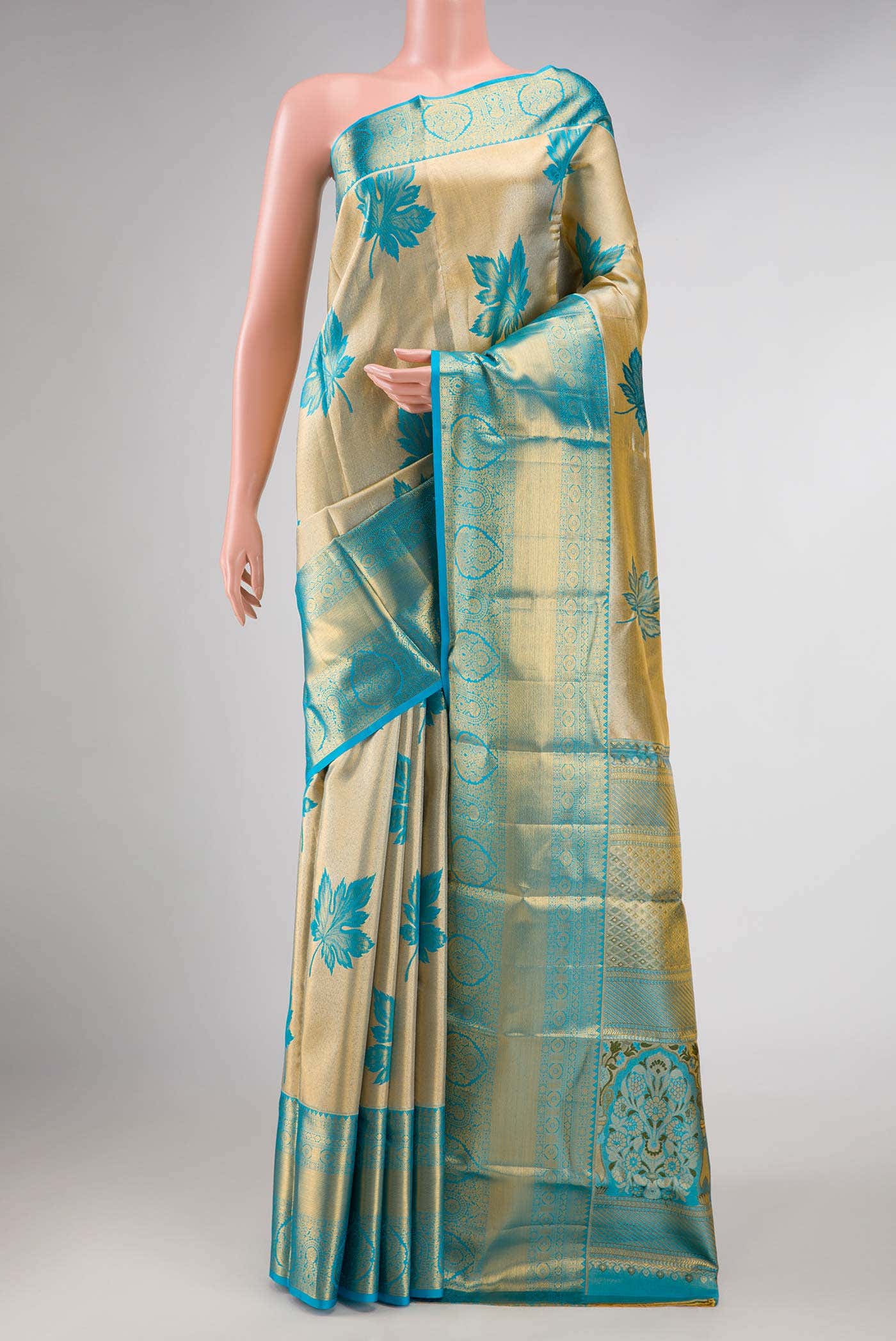 Gold Dual Tone Kanchipuram Tissue Silk Saree