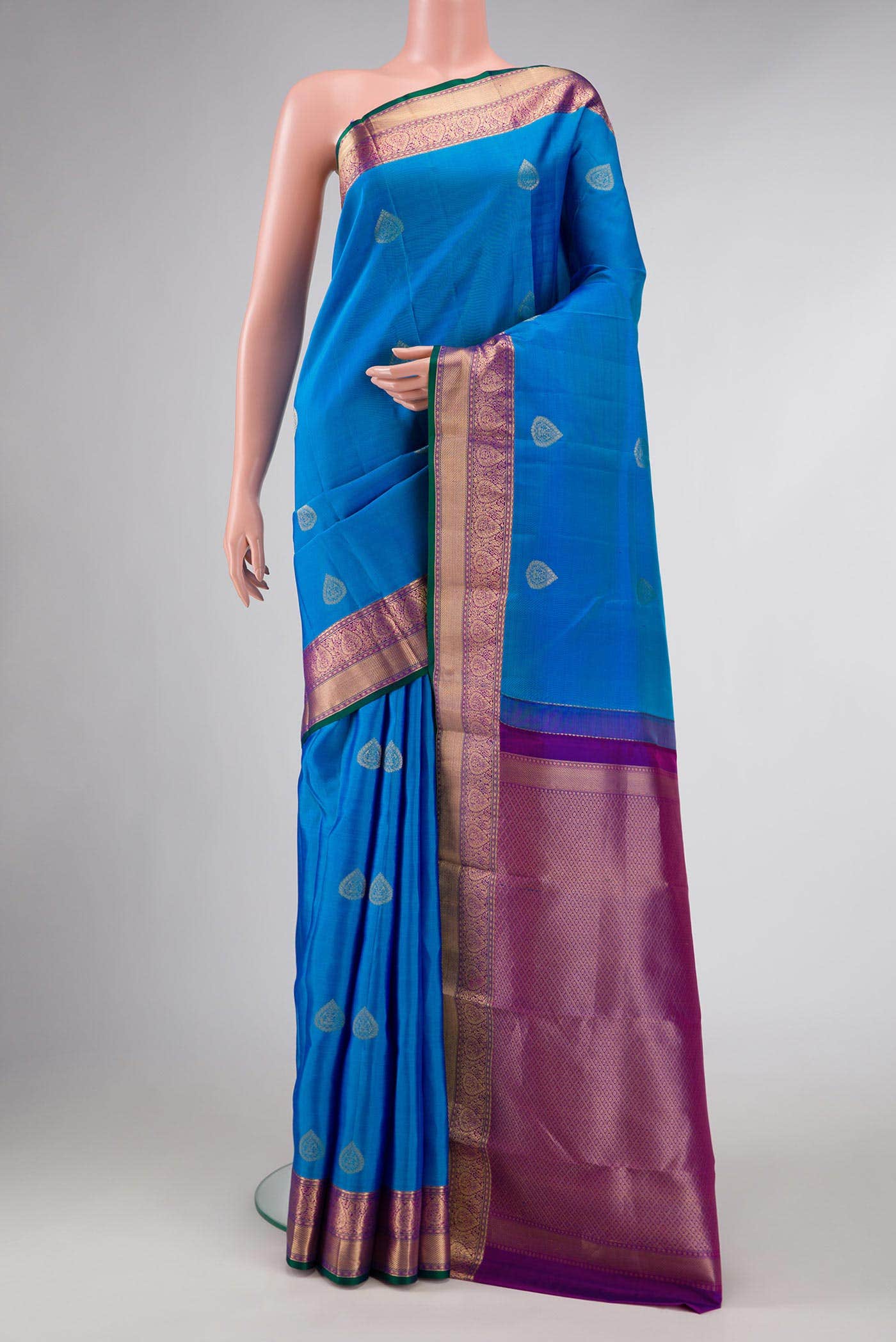 Peacock Blue Dual Tone Kanchipuram Silk Saree