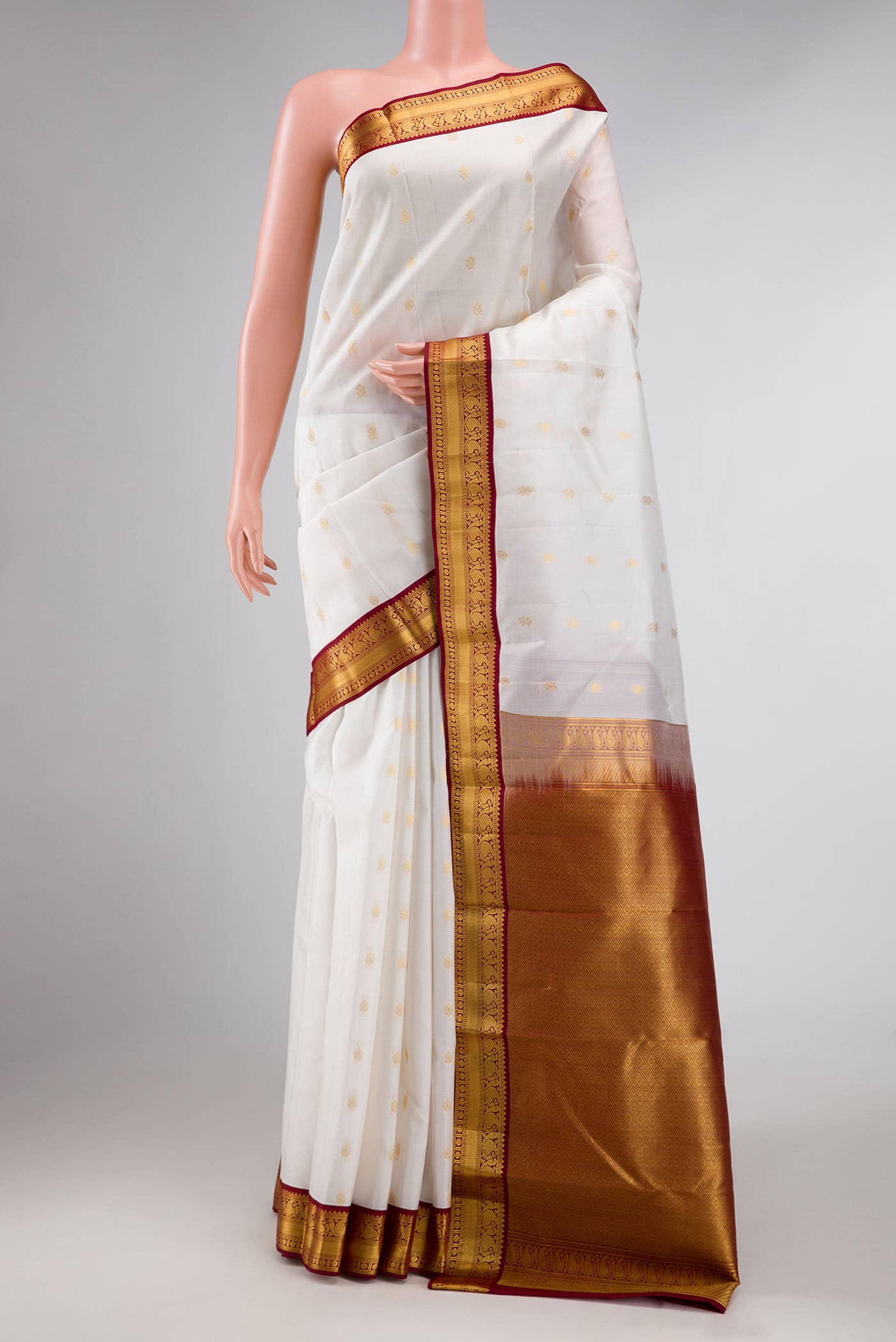 White Dual Tone Kanchipuram Silk Saree