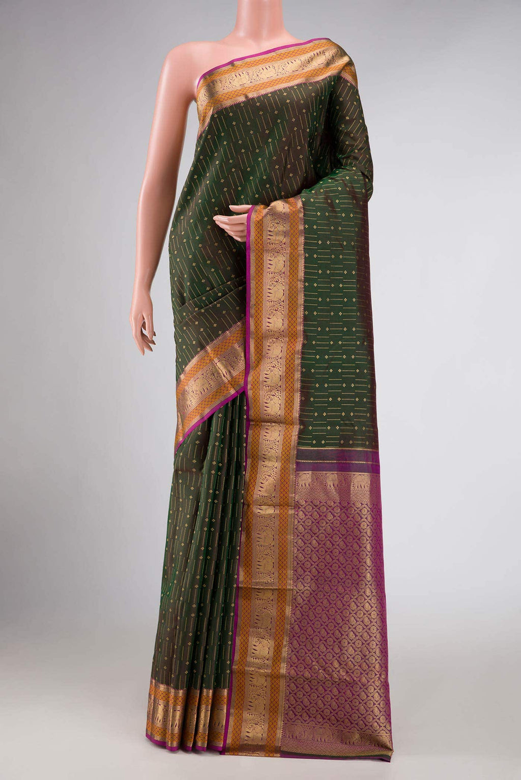 Bottle Green Dual Tone Kanchipuram Silk Saree