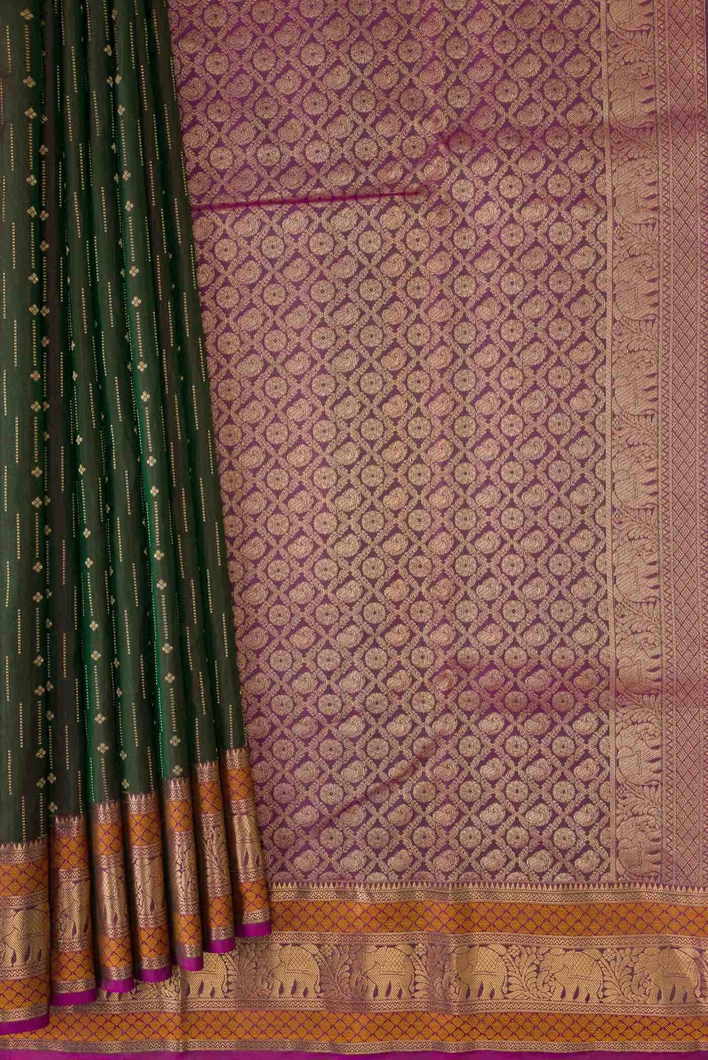 Bottle Green Dual Tone Kanchipuram Silk Saree